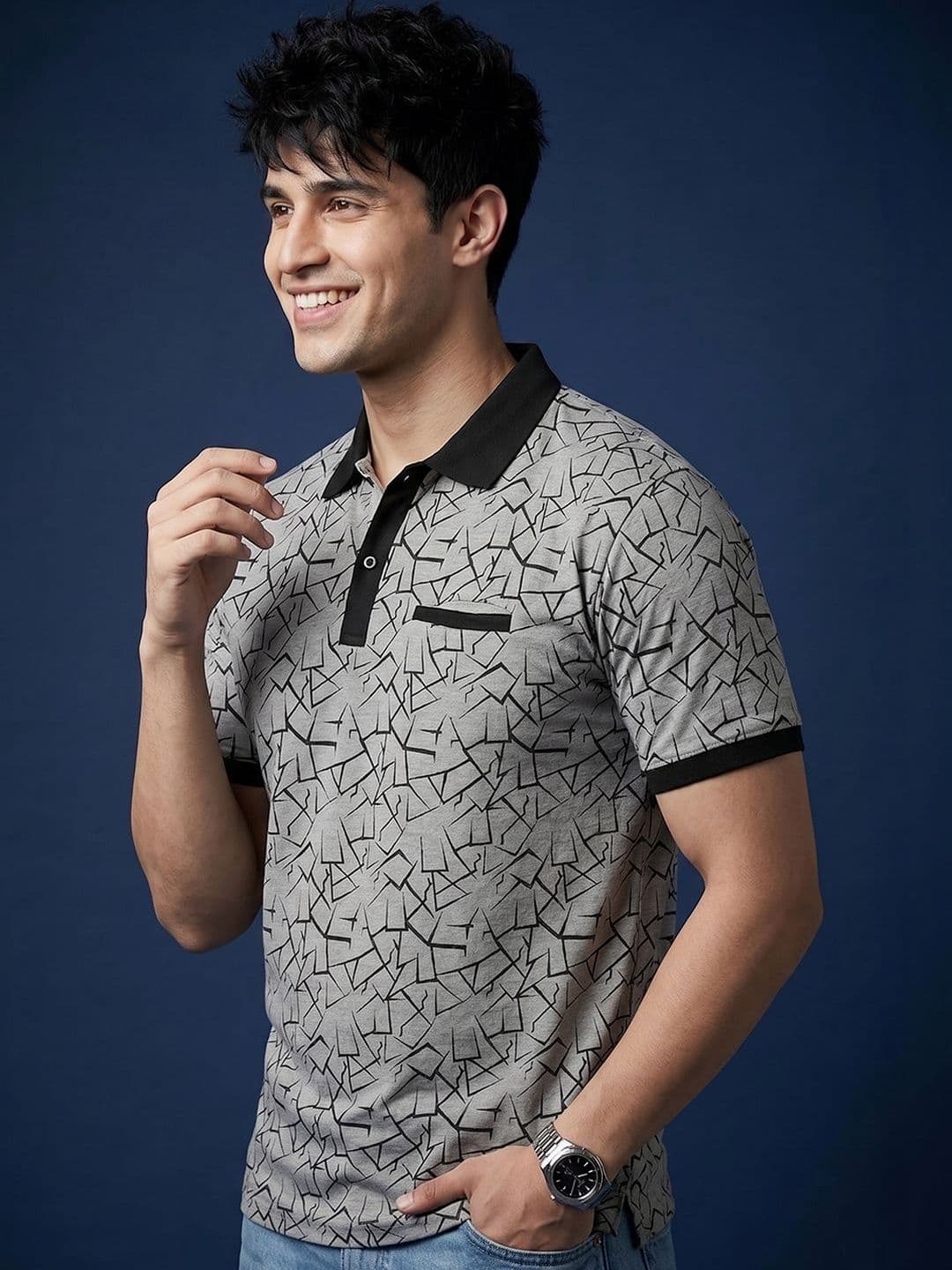 Mast & Harbour Men Printed Polo Collar Pockets T-shirt - view 1