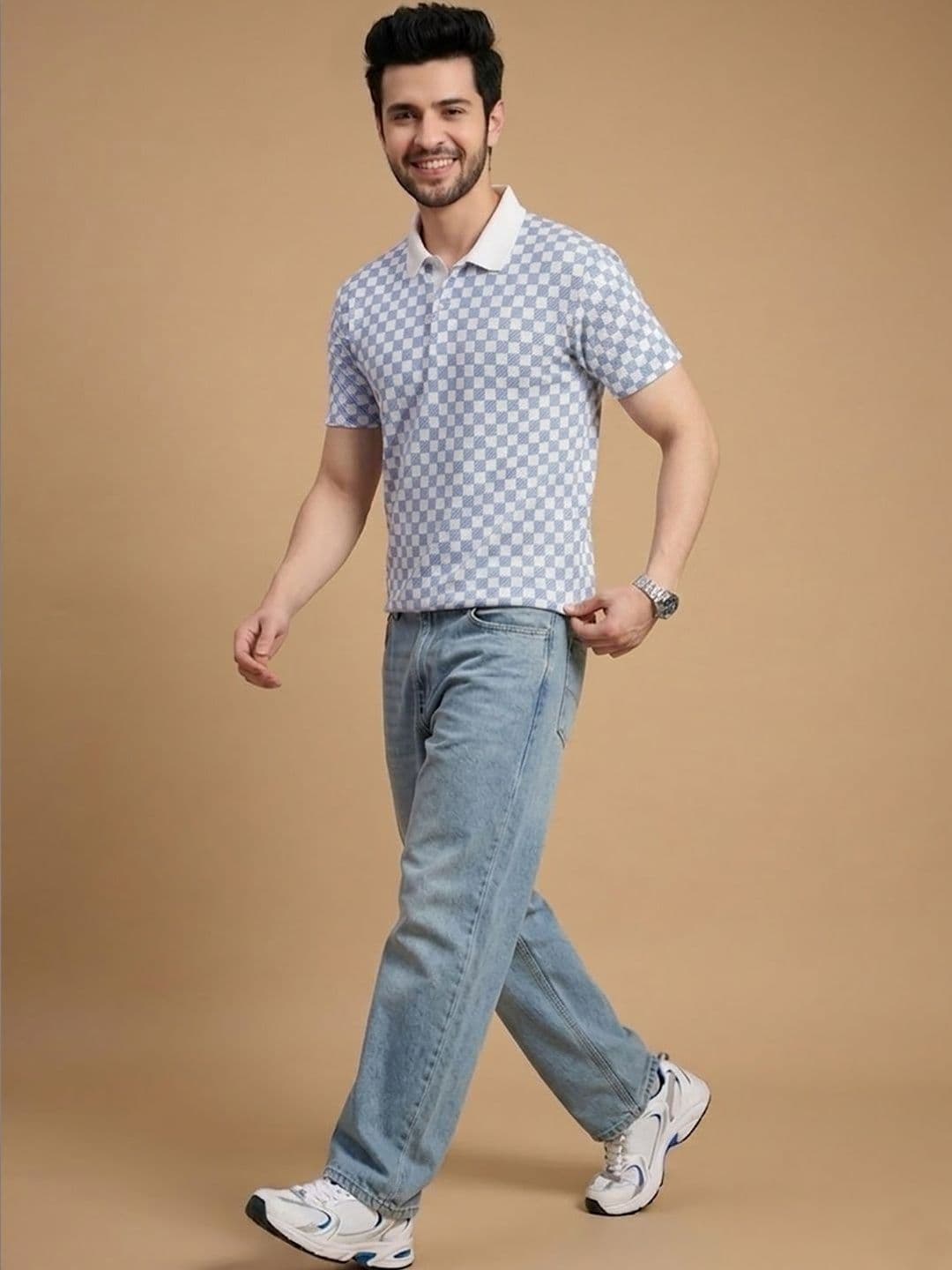 Mast & Harbour Checked Polo Collar Short Sleeves Casual Regular Fit Casual T-shirt - view 1
