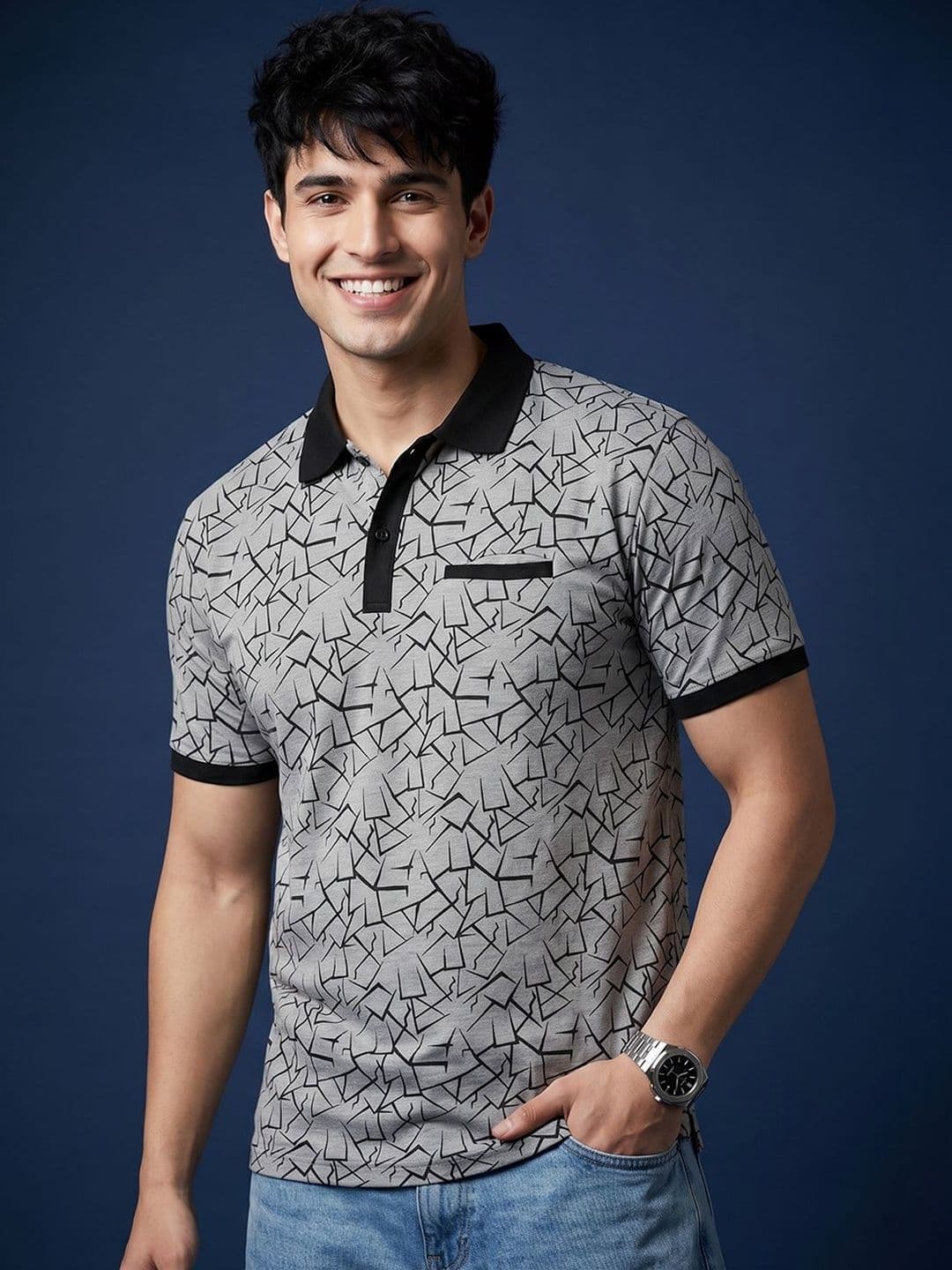 Mast & Harbour Men Printed Polo Collar Pockets T-shirt - view 1