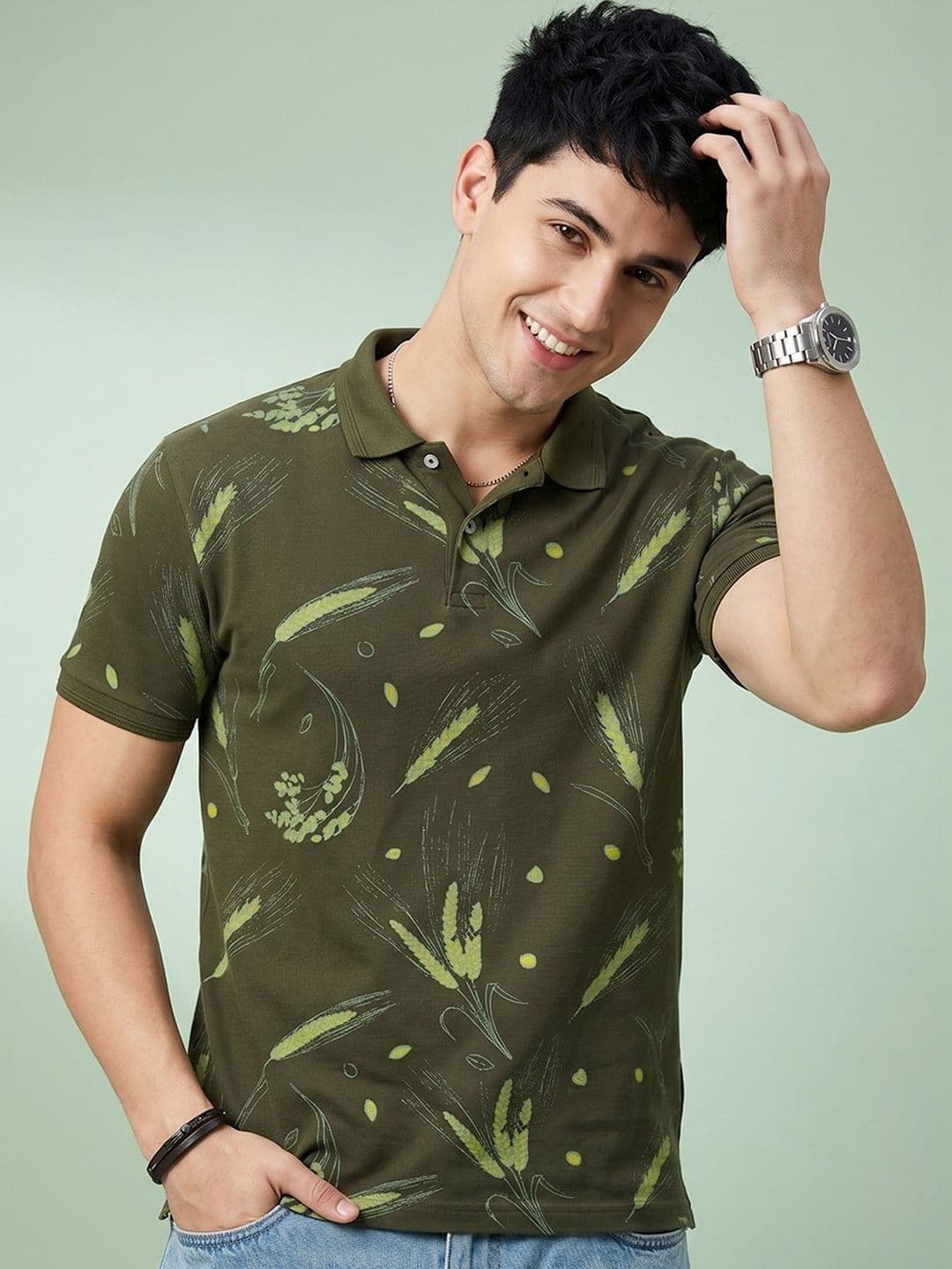Mast & Harbour Conversational Printed Polo Collar Short Sleeves T-shirt - view 1