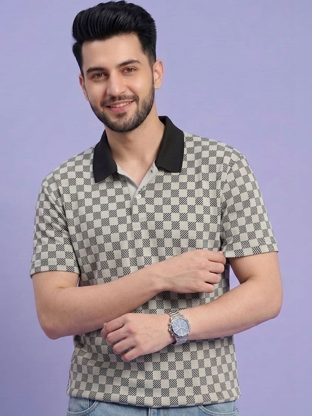 Mast & Harbour Men Checked Polo Collar T-shirt - view 1