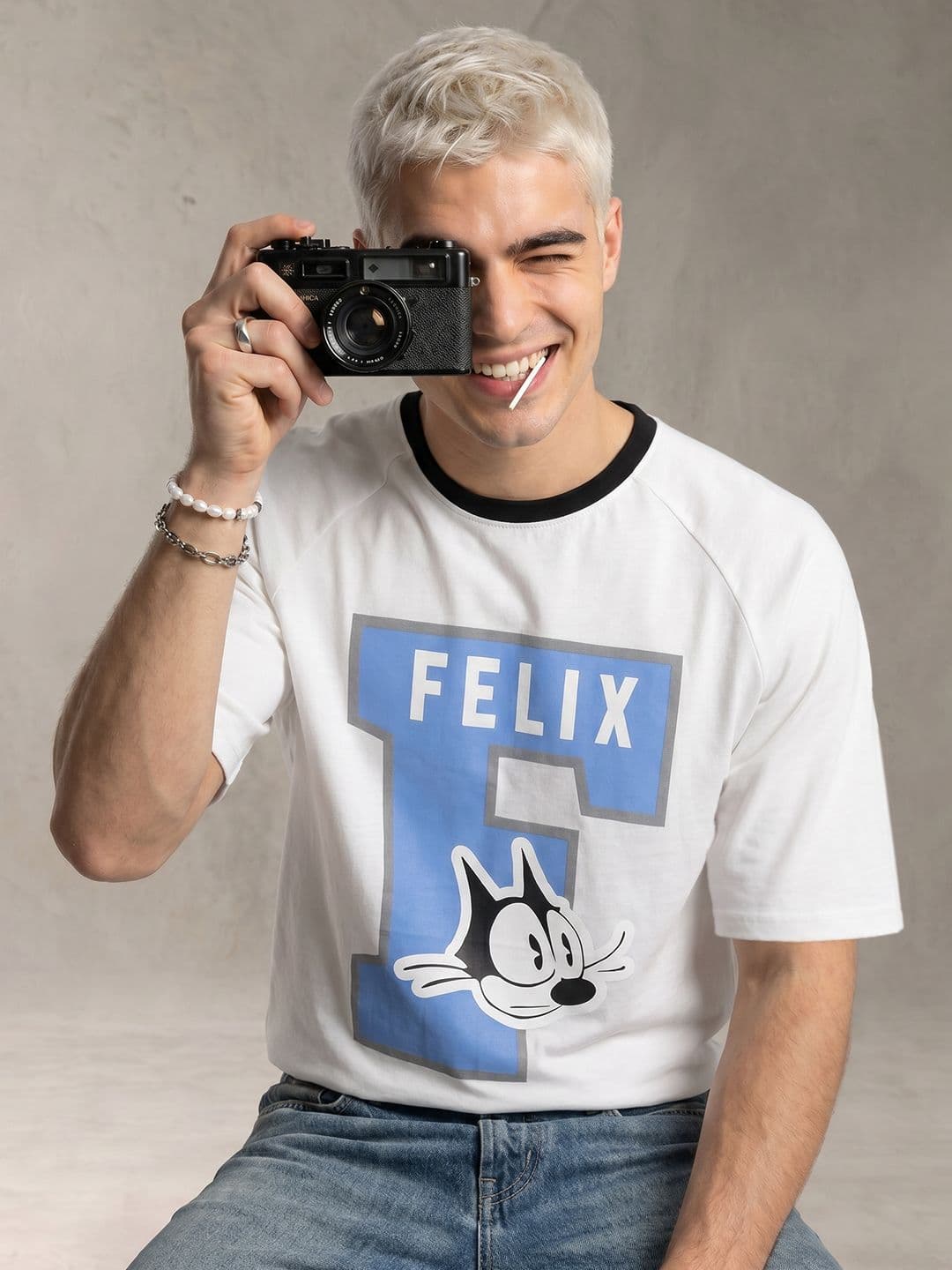 Felix the Cat by Kook N Keech Felix The Cat Printed Pure Cotton Relaxed Fit T-shirt - view 1