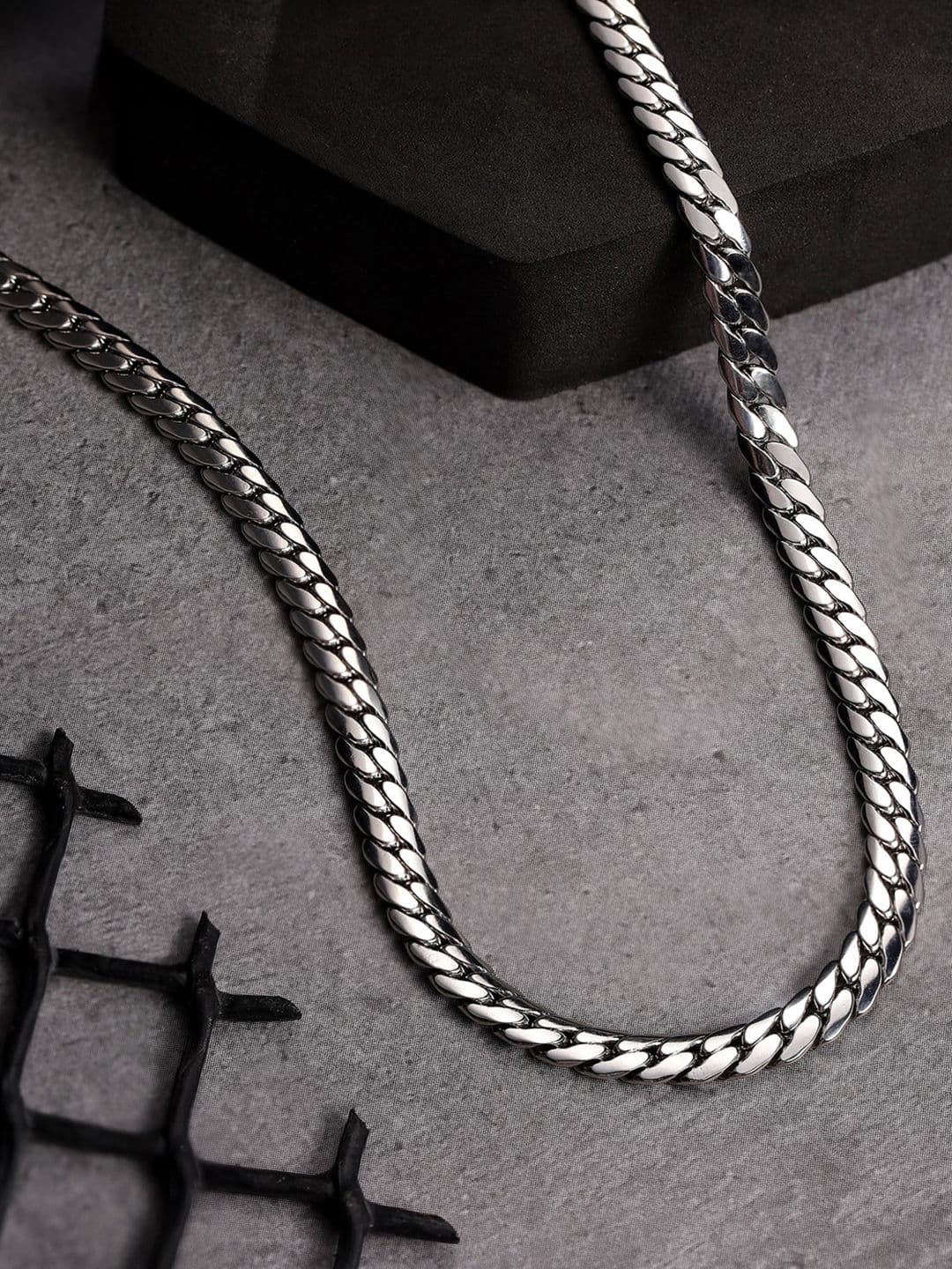 Jewelor Men Silver-Plated Stainless Steel Four-Sided Grinding Chain - view 1