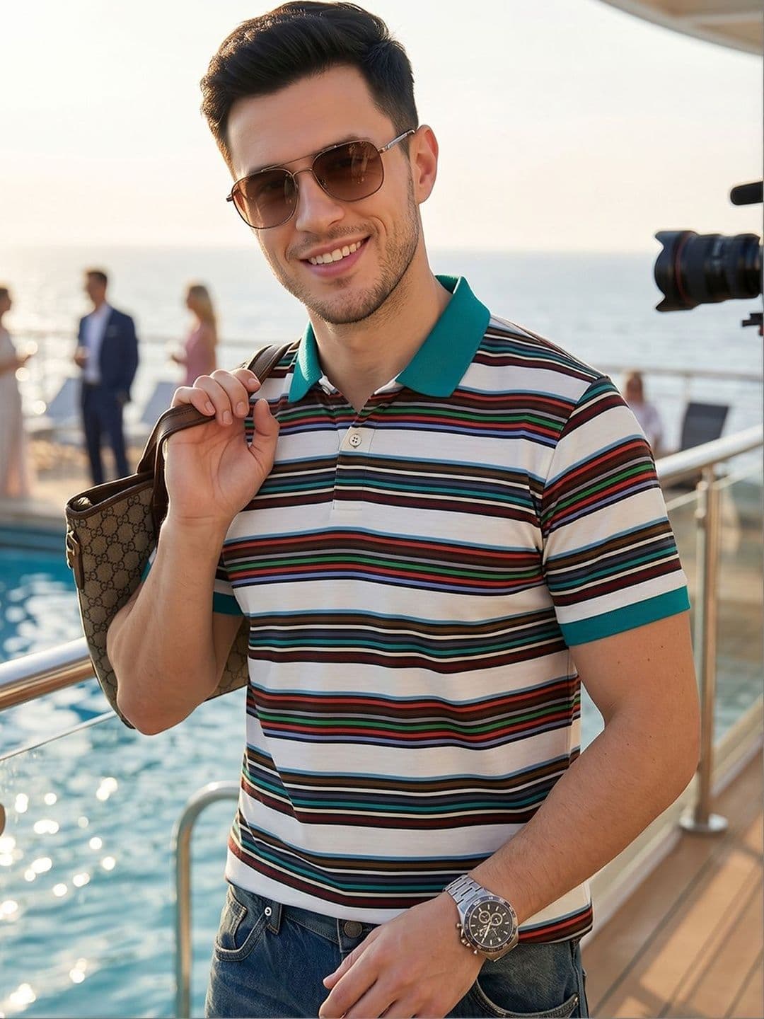 Mast & Harbour Striped Polo Collar Short Sleeves T-shirt - view 1