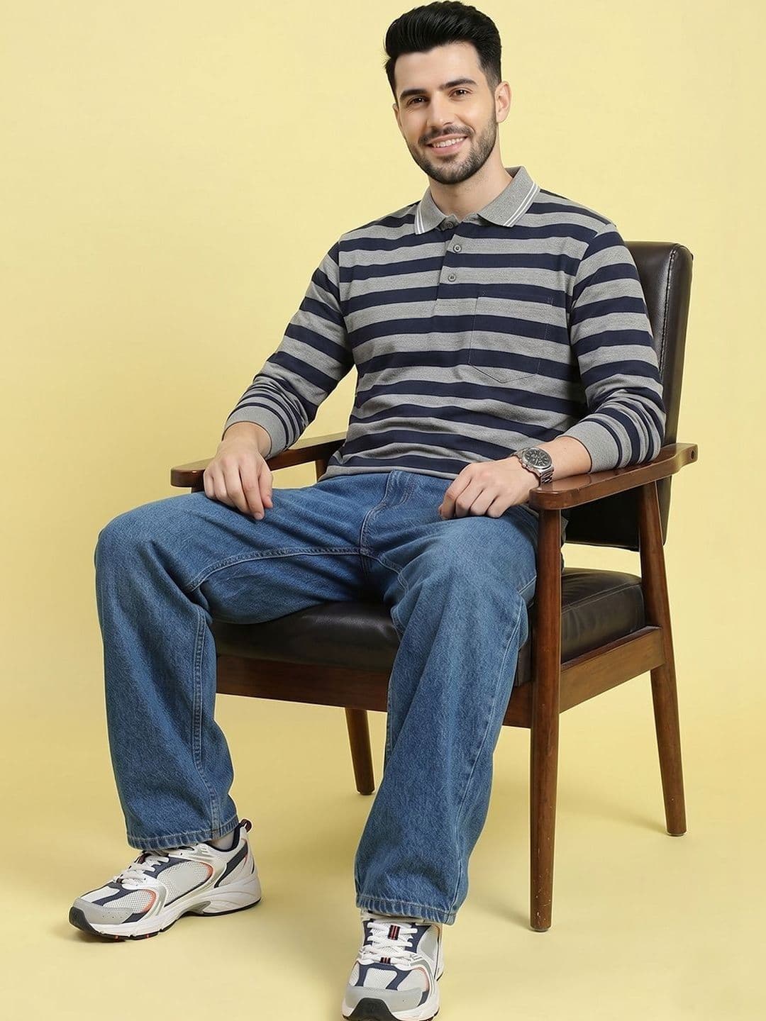 Mast & Harbour Men Striped Polo Collar Pockets T-shirt - view 1