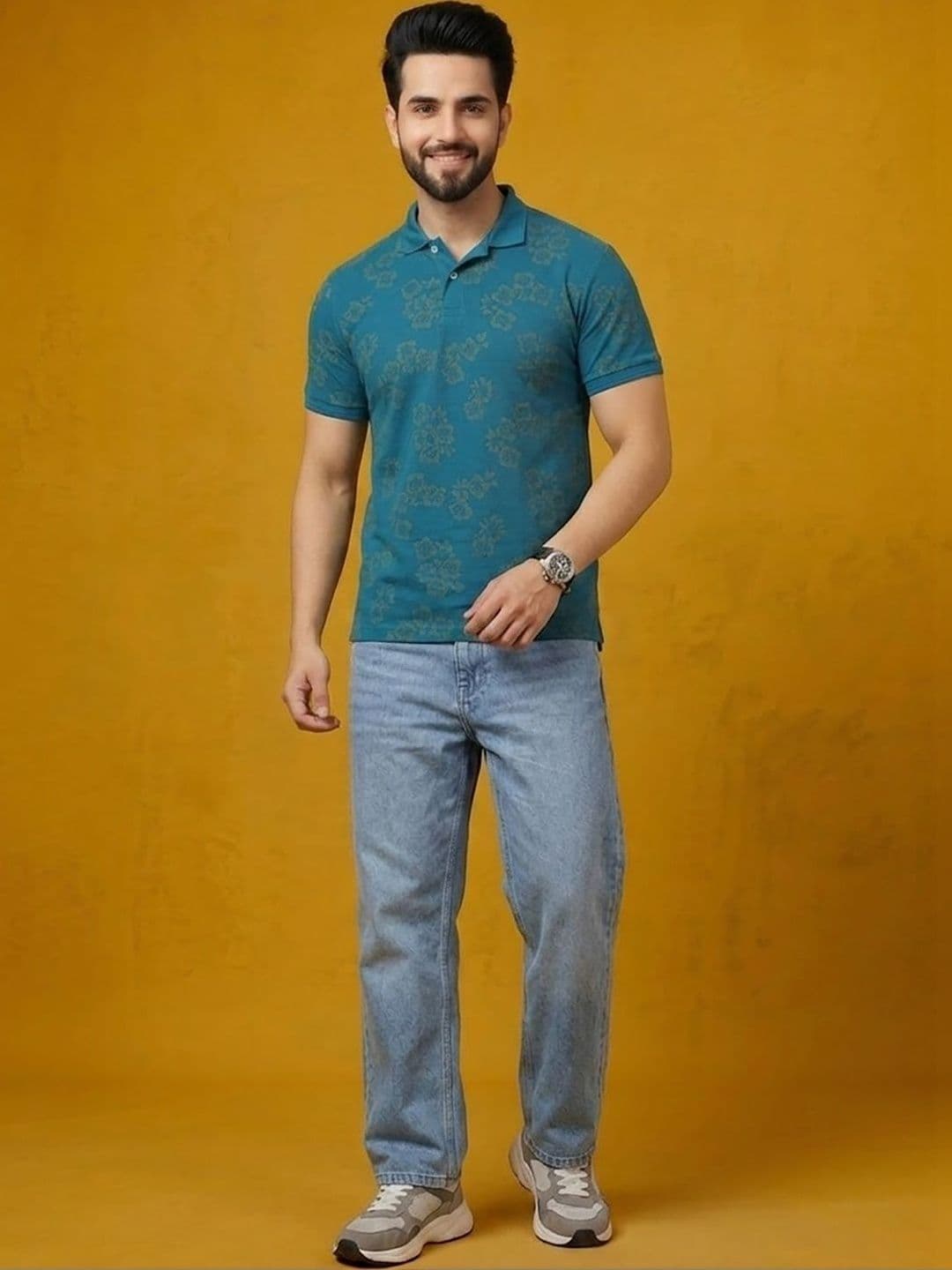 Mast & Harbour Men Floral Printed Polo Collar T-shirt - view 1