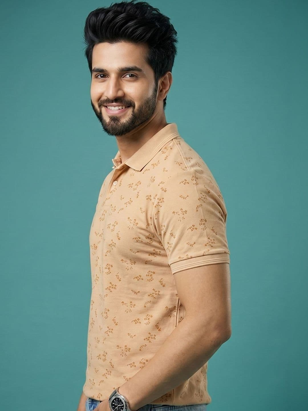 Kook N Keech Men Floral Printed Polo Collar T-shirt - view 1