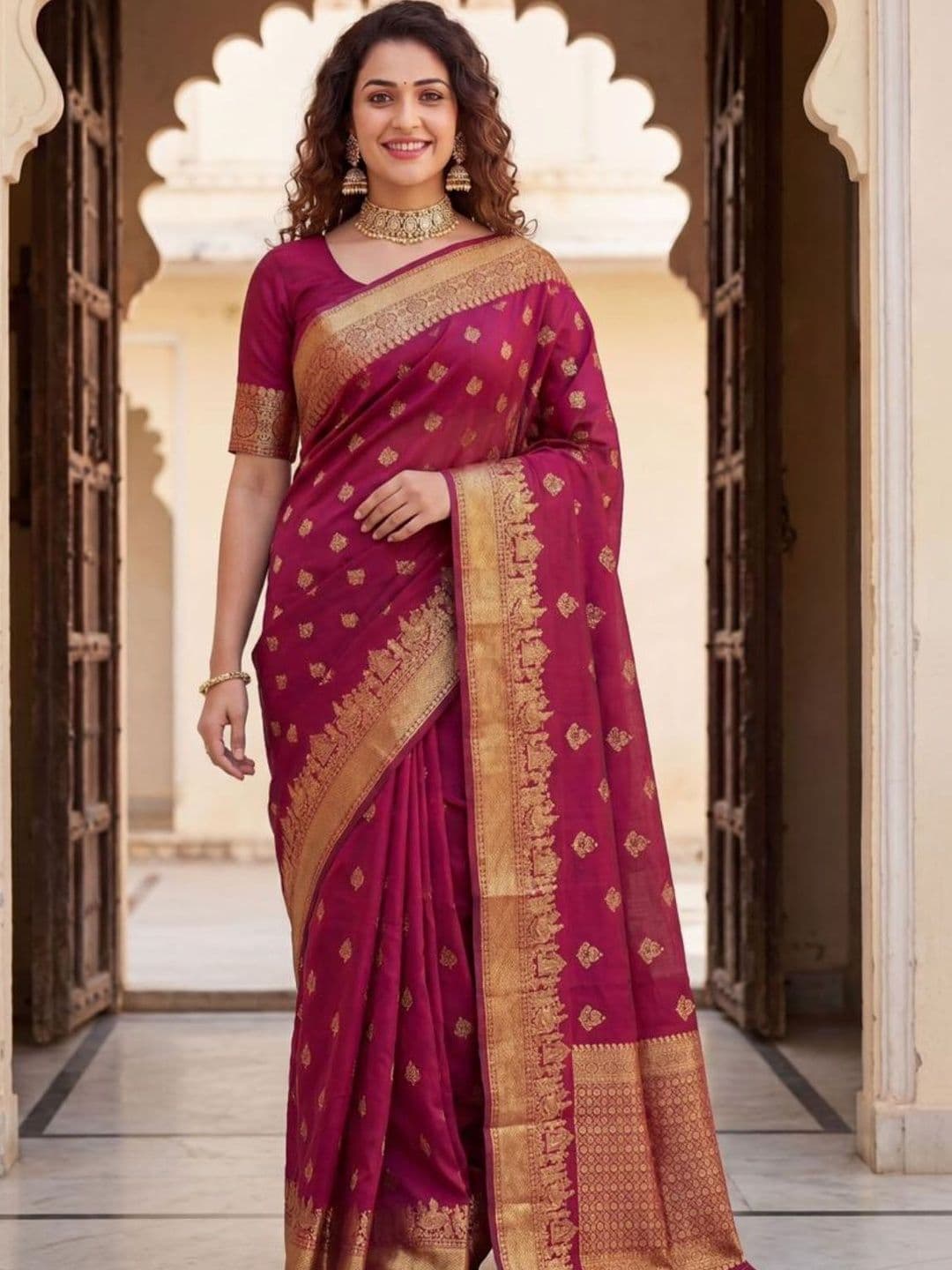 ODETTE Woven Design Zari Silk Blend Heavy Work Saree - view 1