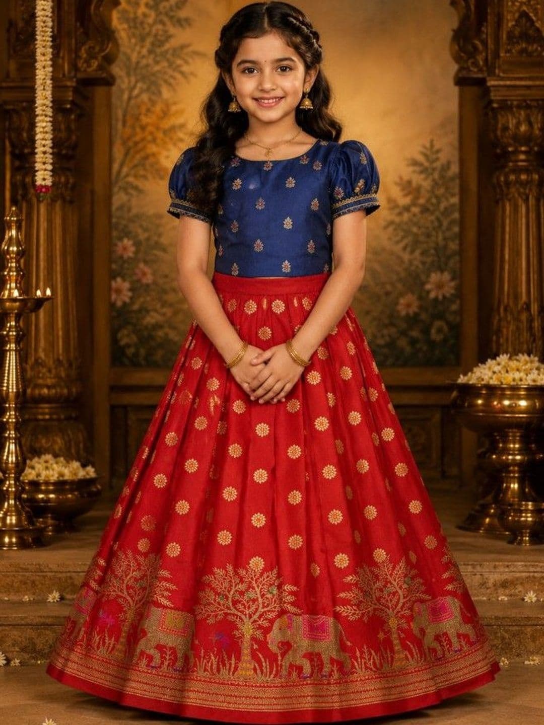 Ethzy Girls Embroidered Semi-Stitched Lehenga & - view 1