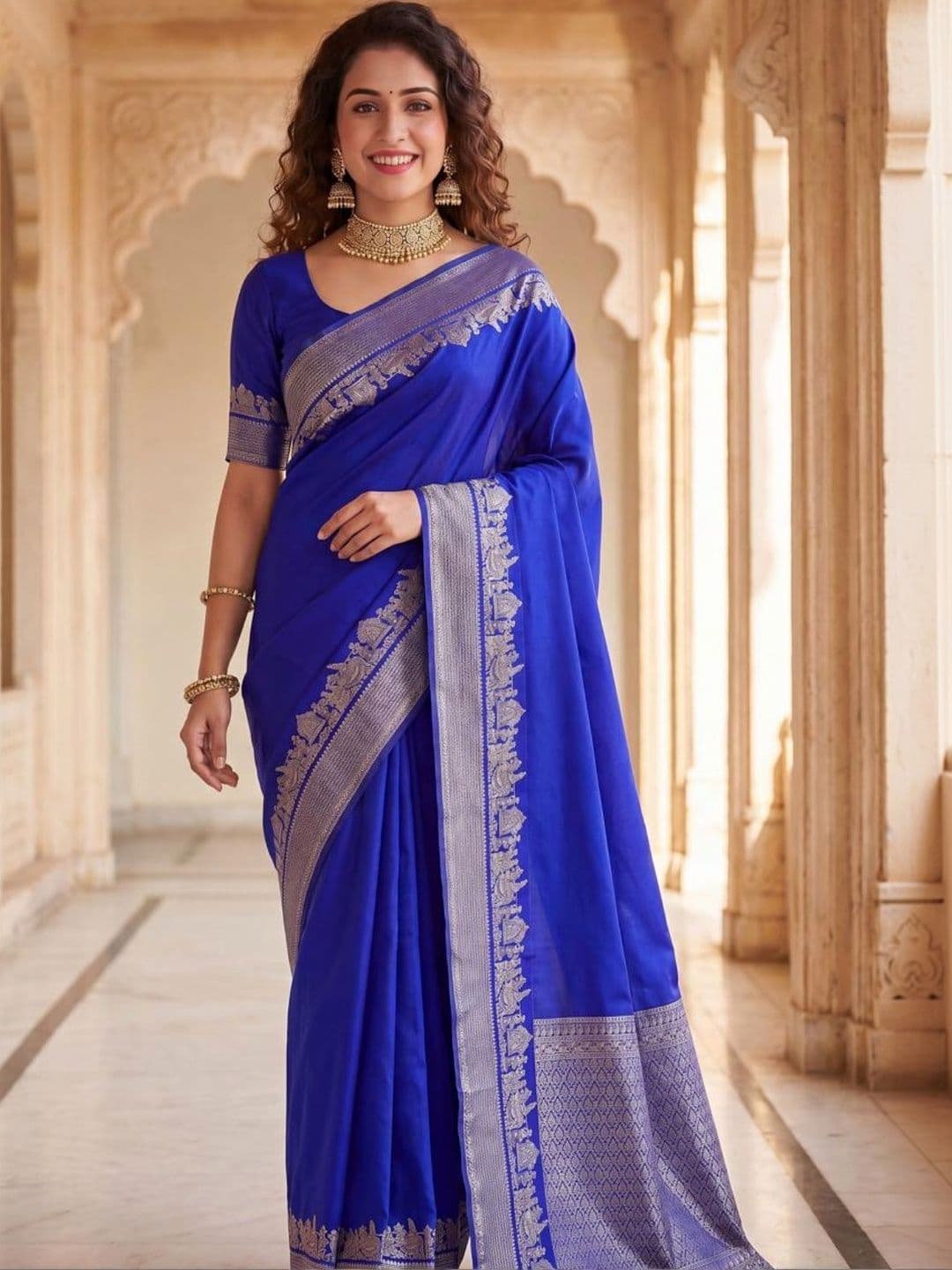 ODETTE Woven Design Embroidered Silk Blend Saree - view 1