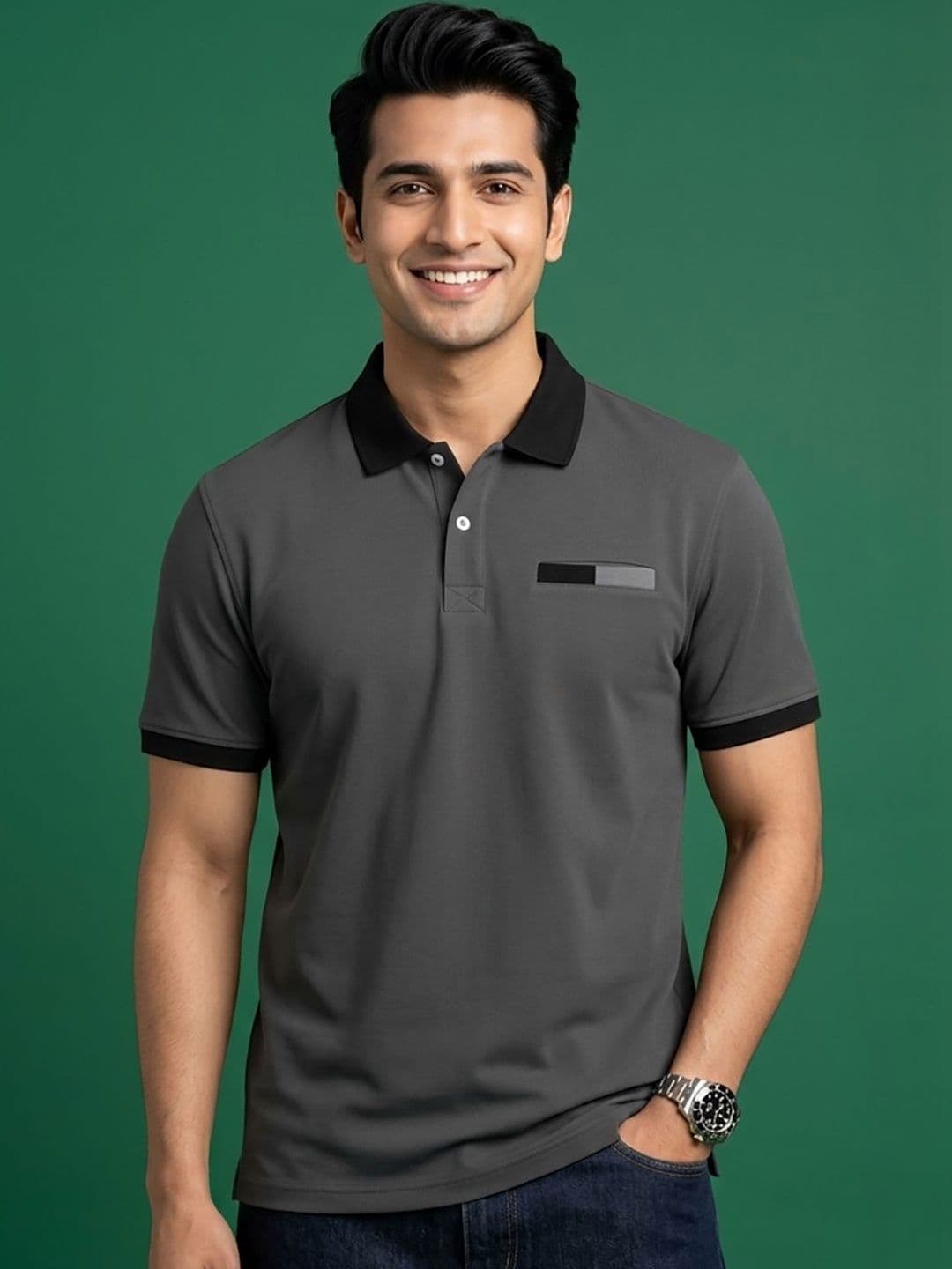 Mast & Harbour Colourblocked Polo Collar Short Sleeves T-shirt - view 1