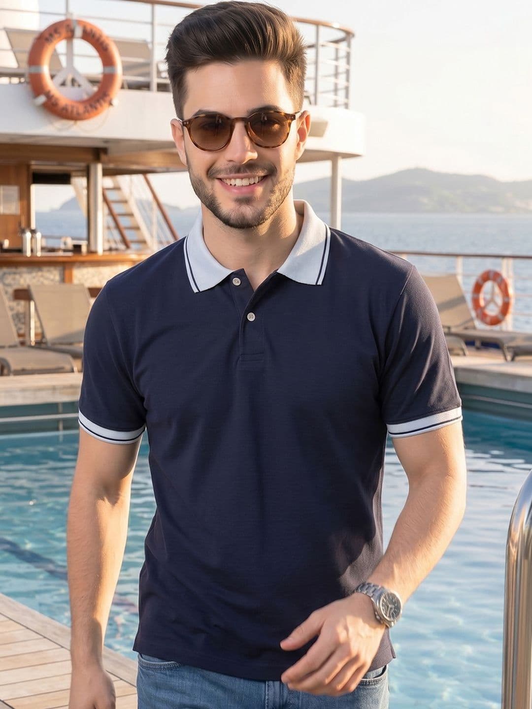 Mast & Harbour Men Polo Collar T-shirt - view 1