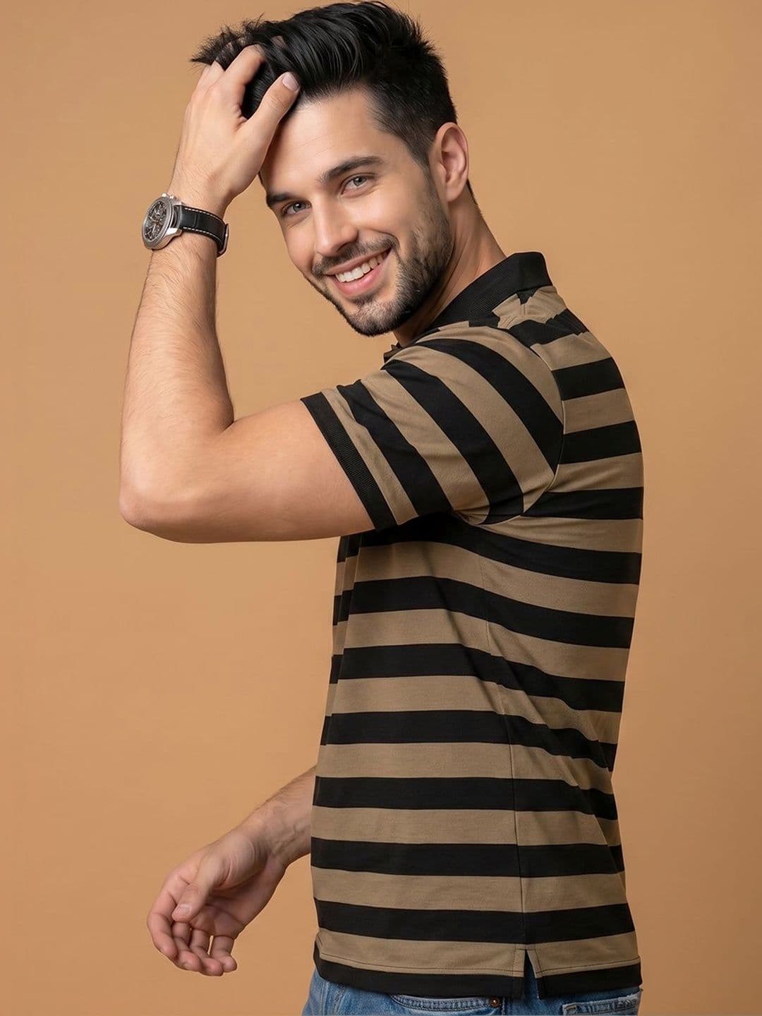 Mast & Harbour Men Striped Polo Collar T-shirt - view 1
