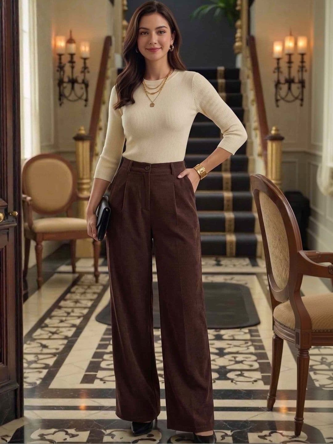 HERE&NOW Women Relaxed Easy Wash Pleated Trousers - view 1