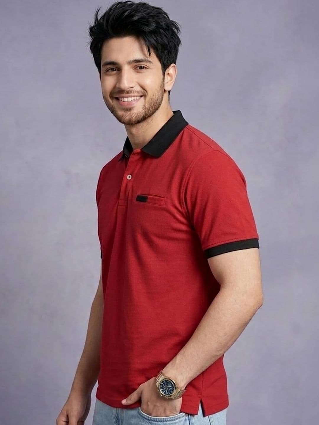 Mast & Harbour Colourblocked Polo Collar Short Sleeves T-shirt - view 1