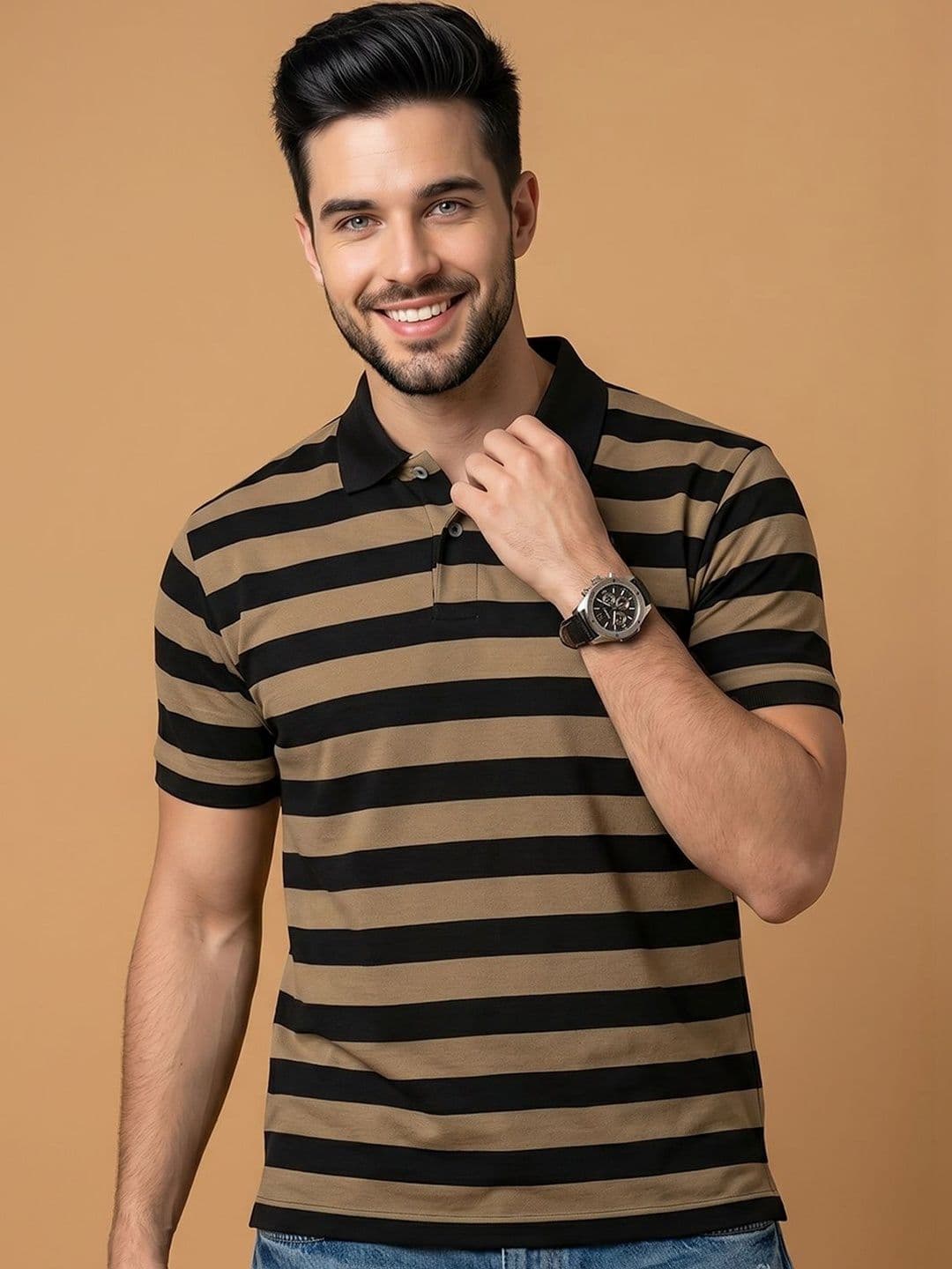 Mast & Harbour Men Striped Polo Collar T-shirt - view 1