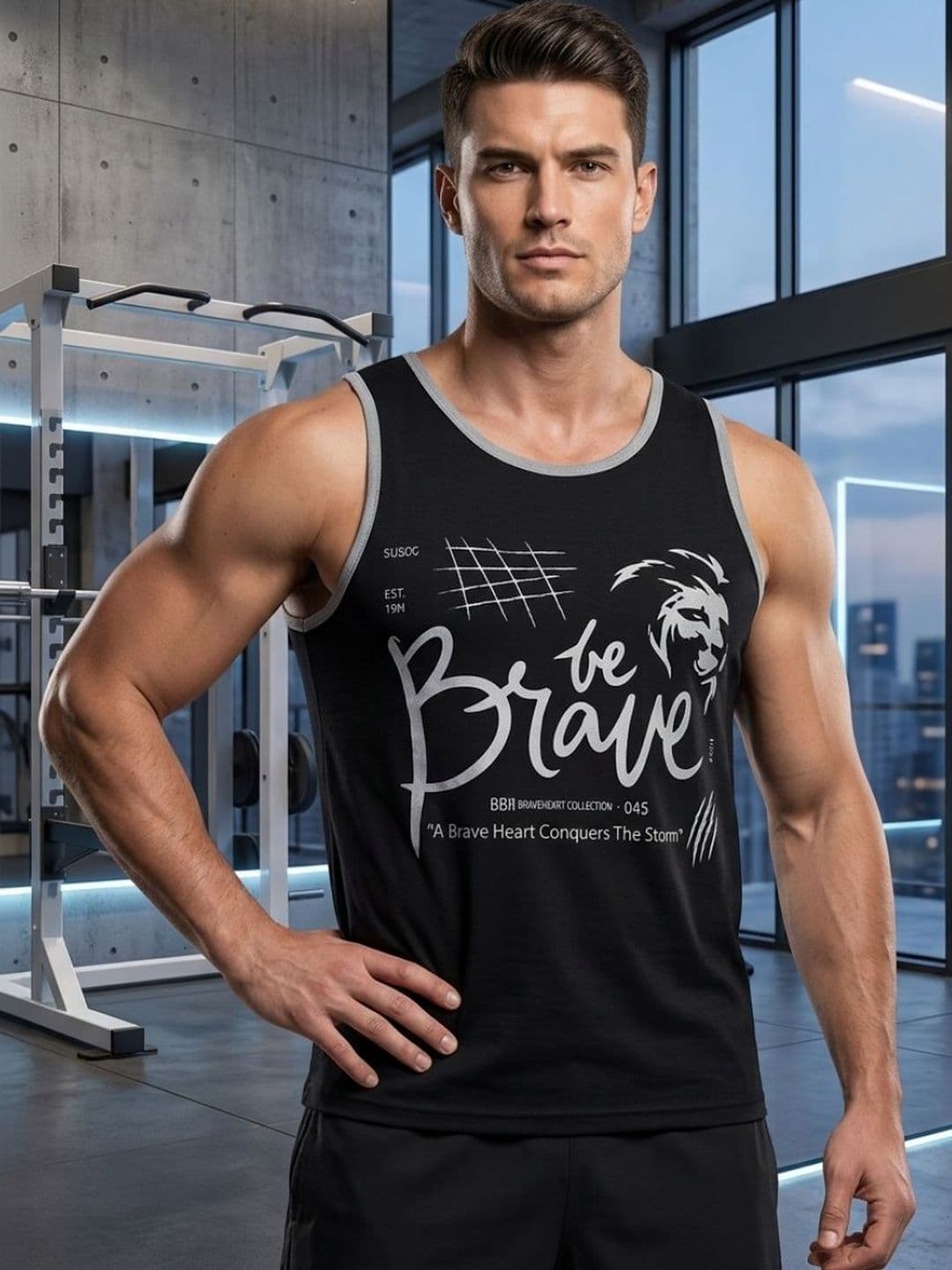 R.Code by The Roadster Life Co. Printed Cotton Blend Gym Vest - view 1