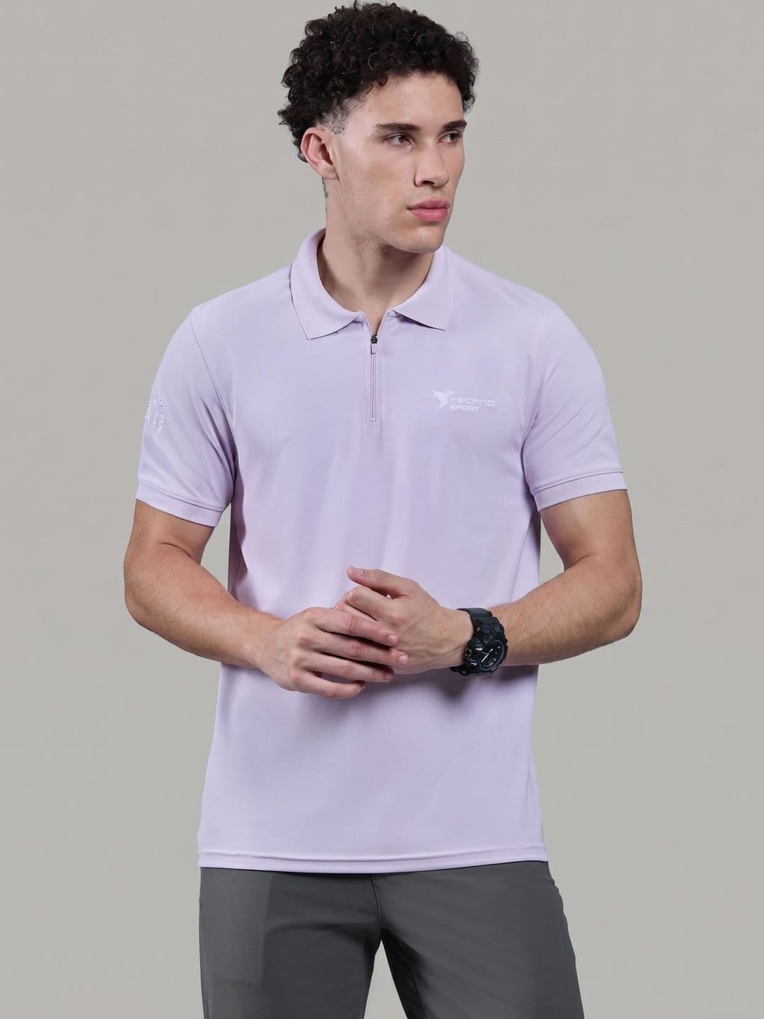 Technosport Men Brand Logo Printed Polo Collar Slim Fit T-shirt - view 1