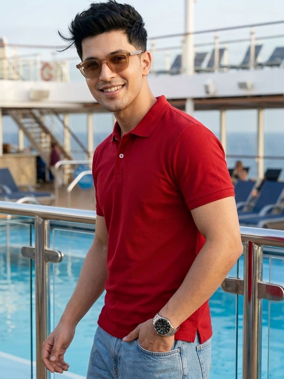 Mast & Harbour Solid Polo Collar Short Sleeves Regular Fit T-shirt - view 1