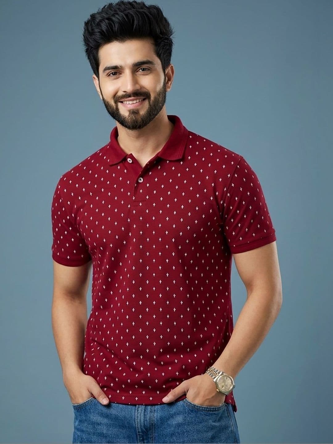 Mast & Harbour Men Printed Polo Collar T-shirt - view 1