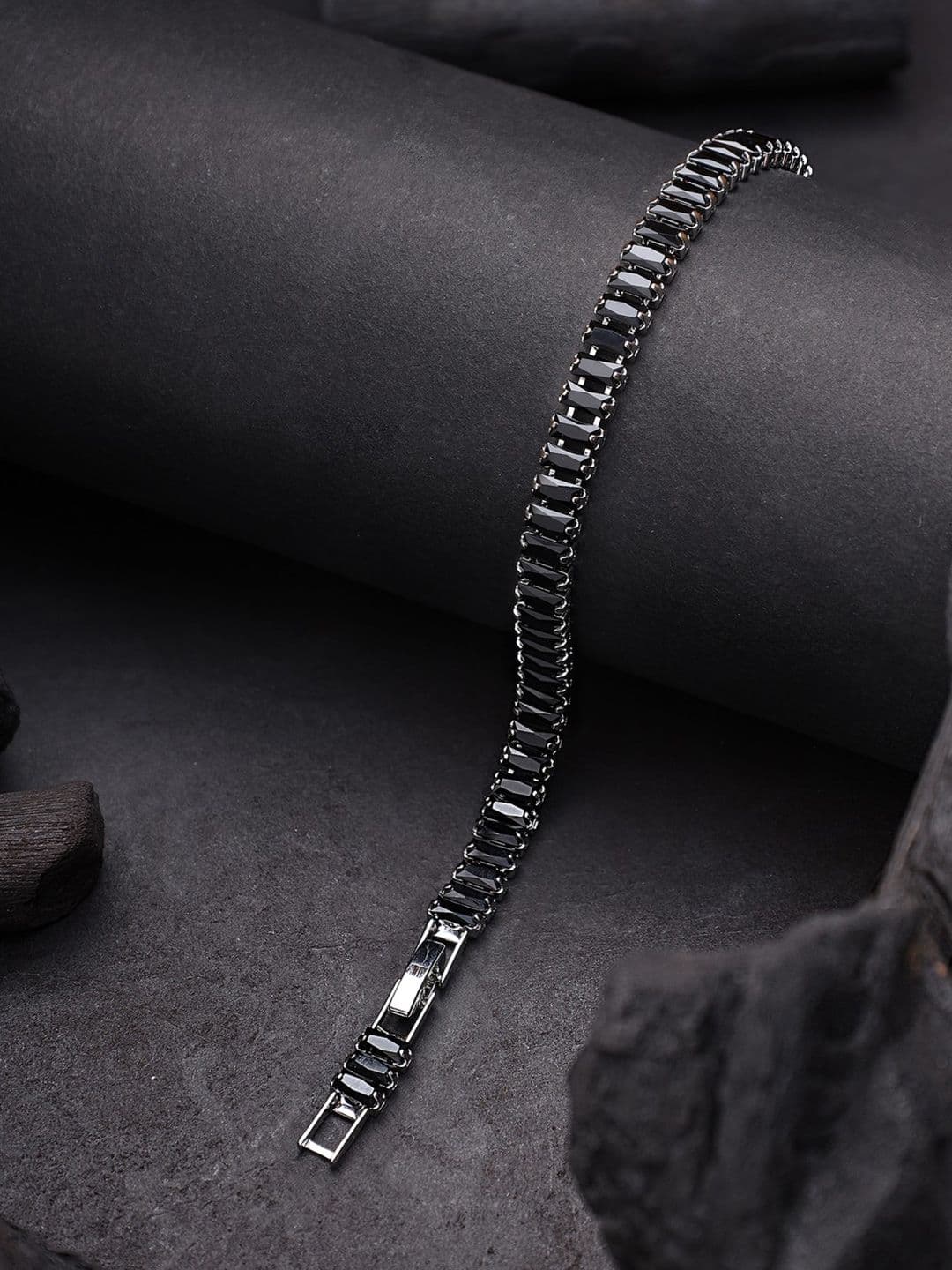 Jewelor Men Stainless Steel Tennis Design Black Wraparound Bracelet - view 1
