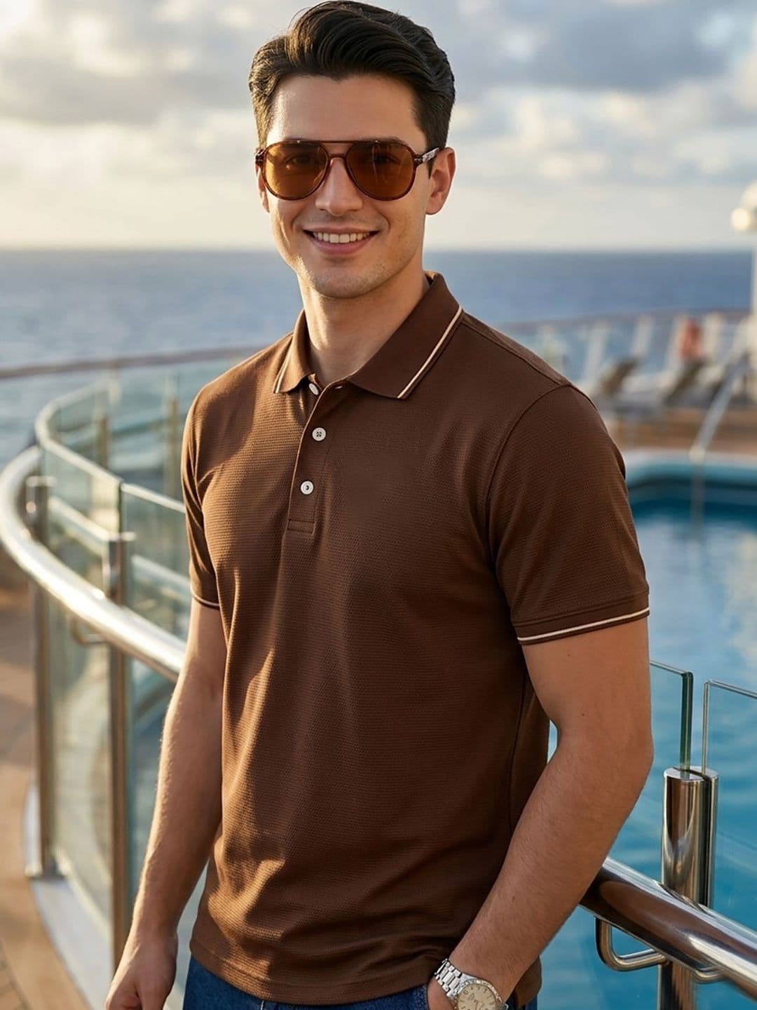 Mast & Harbour Men Polo Collar T-shirt - view 1