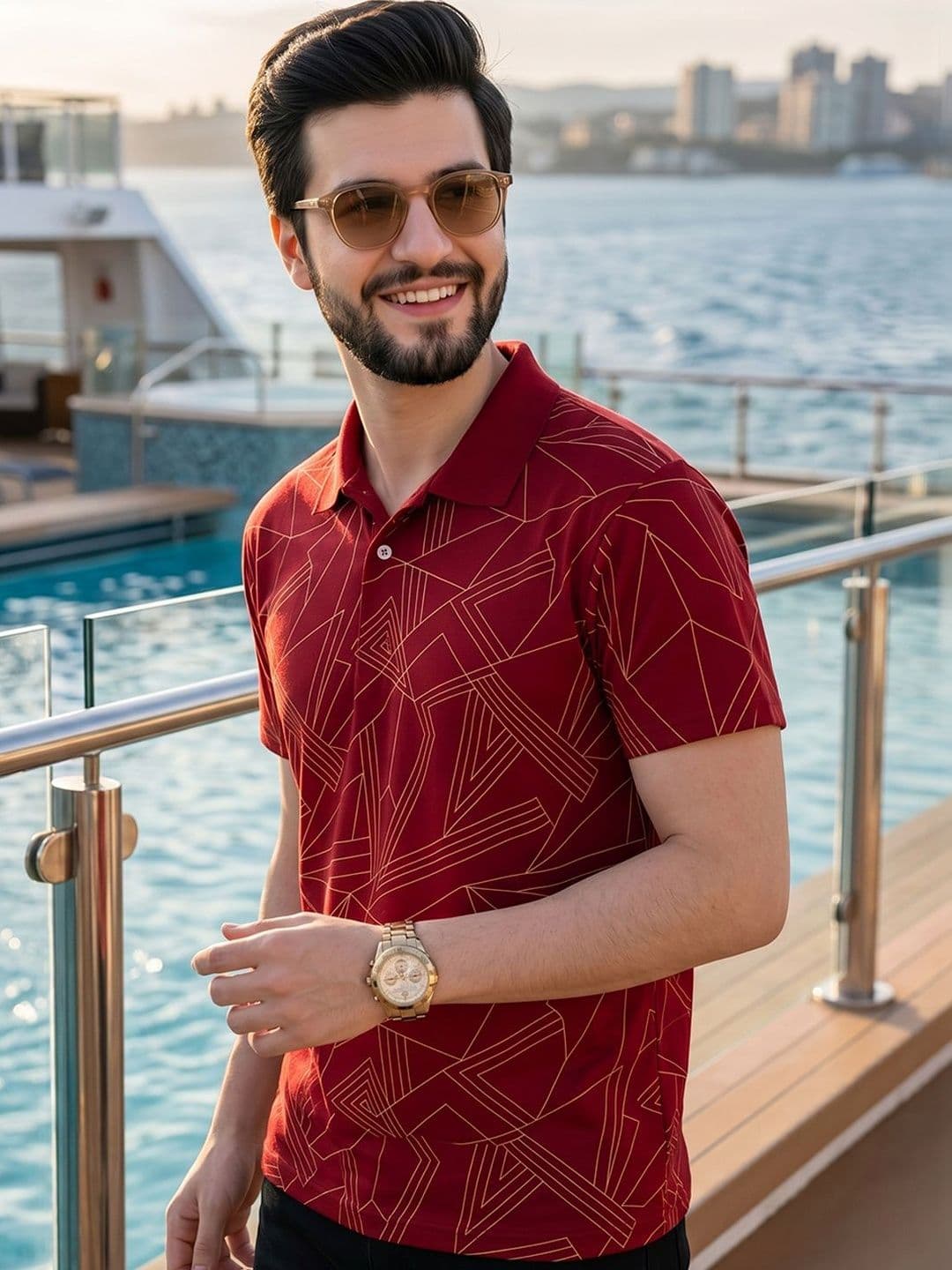 Mast & Harbour Men Printed Polo Collar T-shirt - view 1