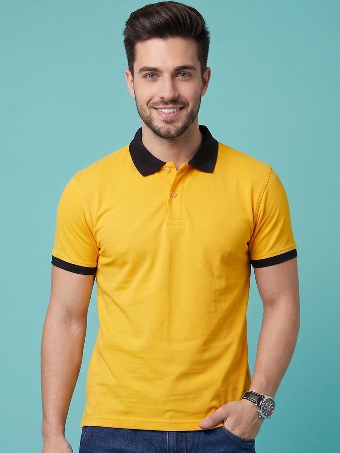 Mast & Harbour Colourblocked Polo Collar T-shirt - view 1