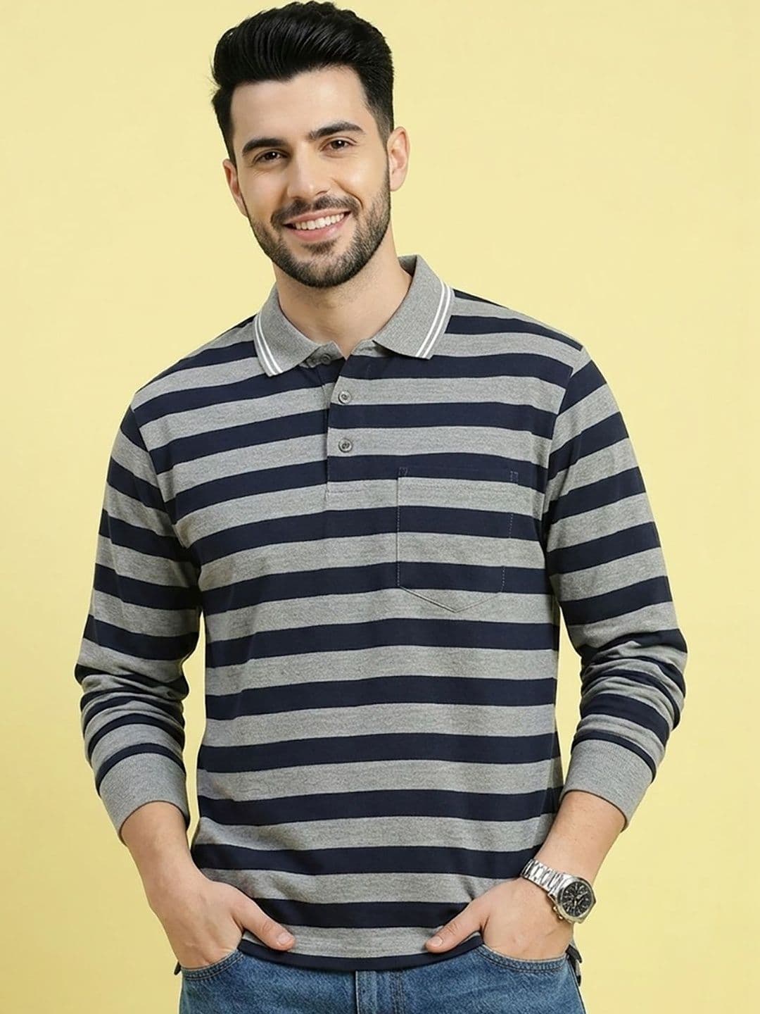 Kook N Keech Men Striped Polo Collar Pockets T-shirt - view 1