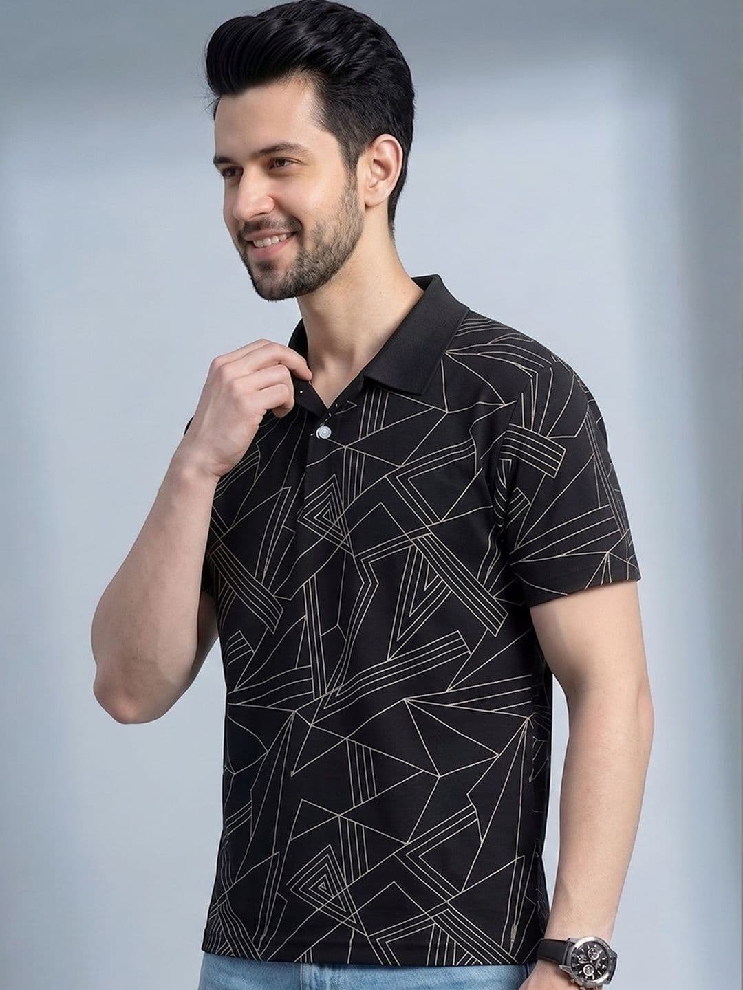 Mast & Harbour Geometric Printed Polo Collar Short Sleeves T-shirt - view 1