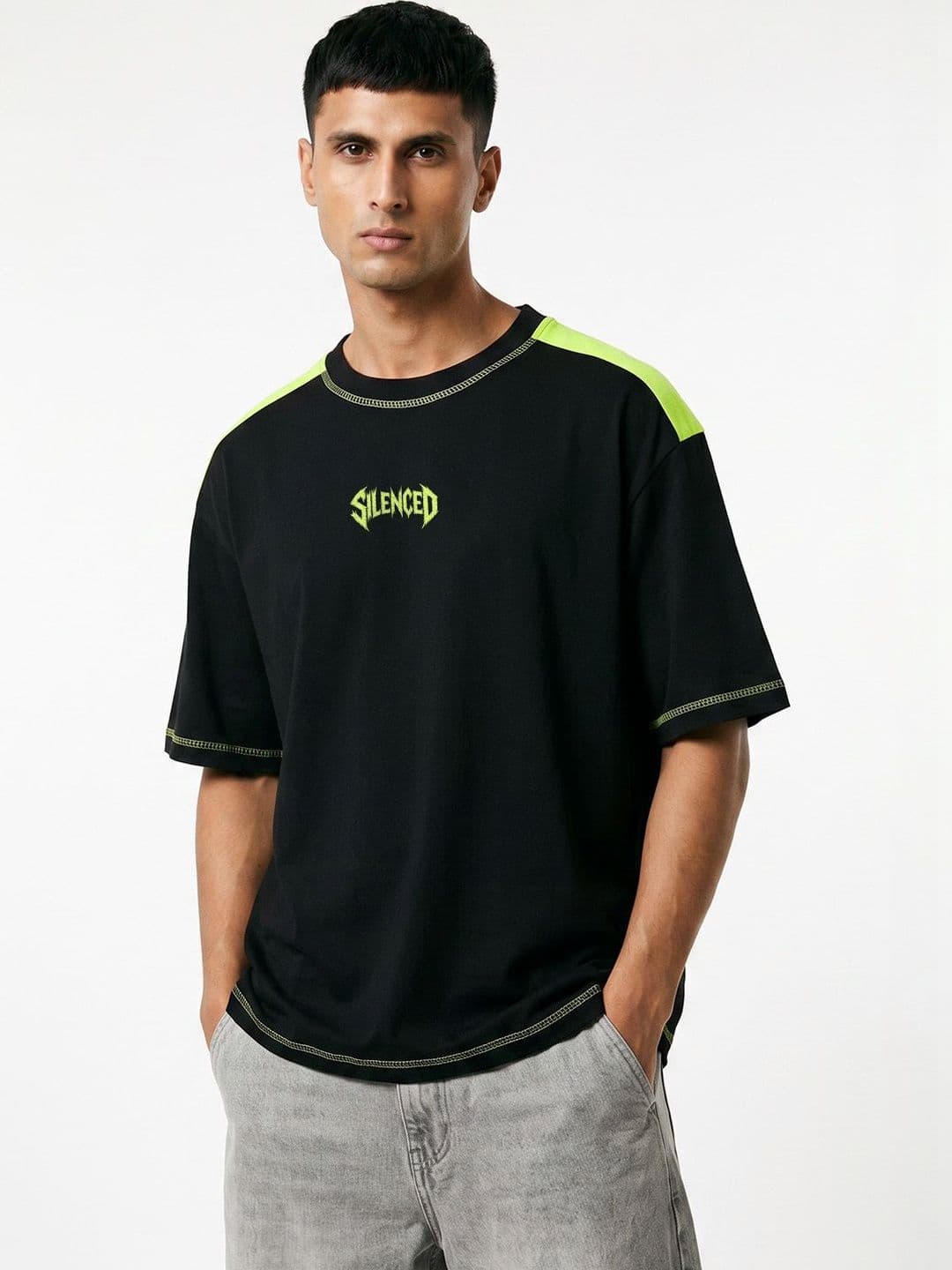 Crazymonk Men Colourblocked Monochrome T-shirt - view 1