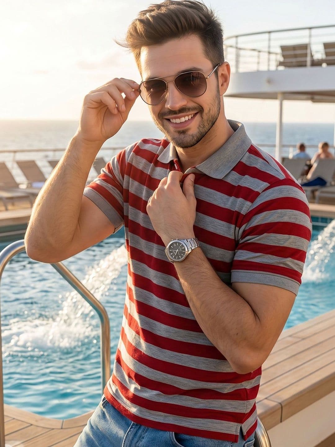 Mast & Harbour Men Striped Polo Collar T-shirt - view 1