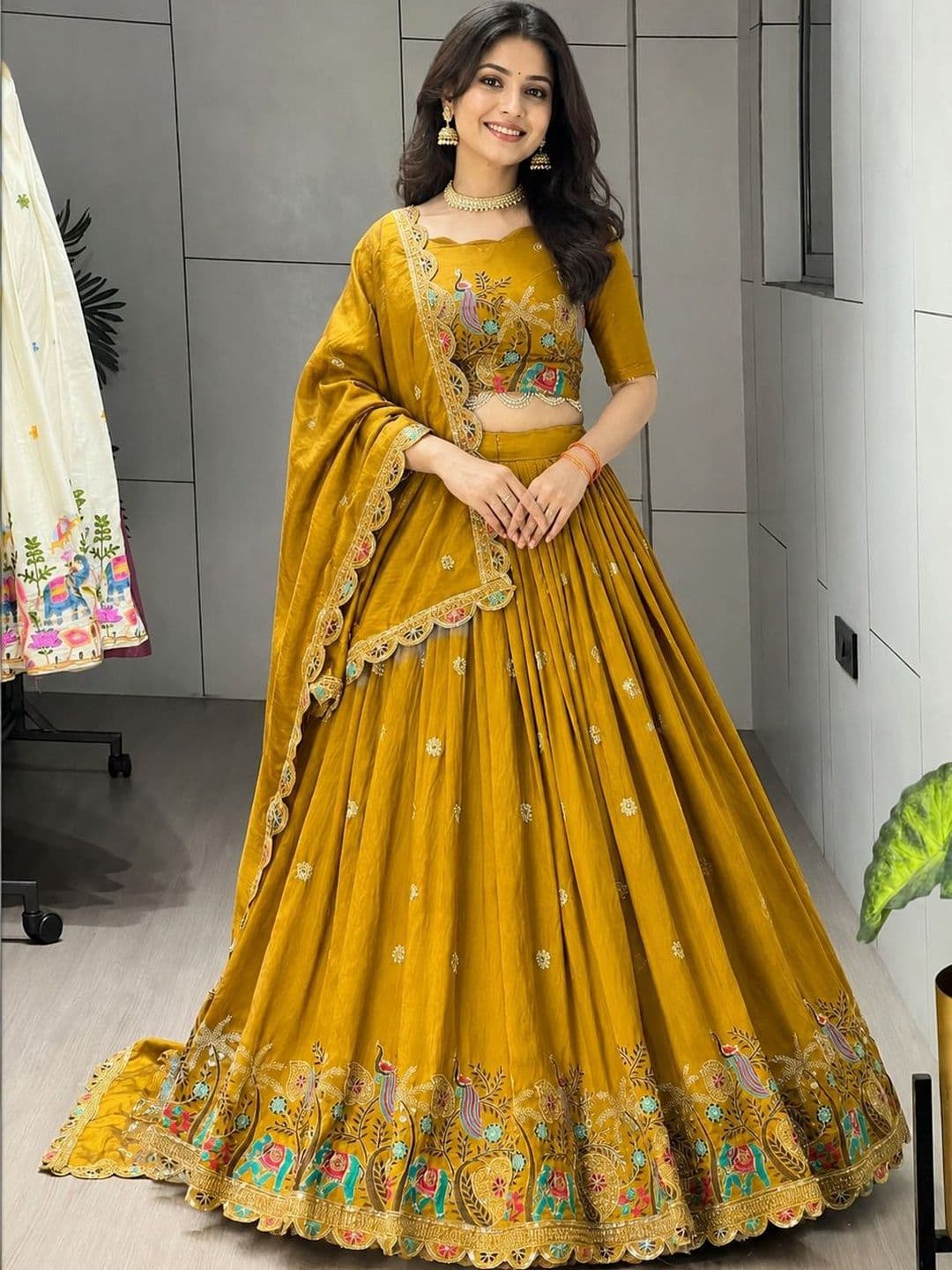 BAESD Embroidered Thread Work Semi-Stitched Lehenga & Blouse With Dupatta - view 1