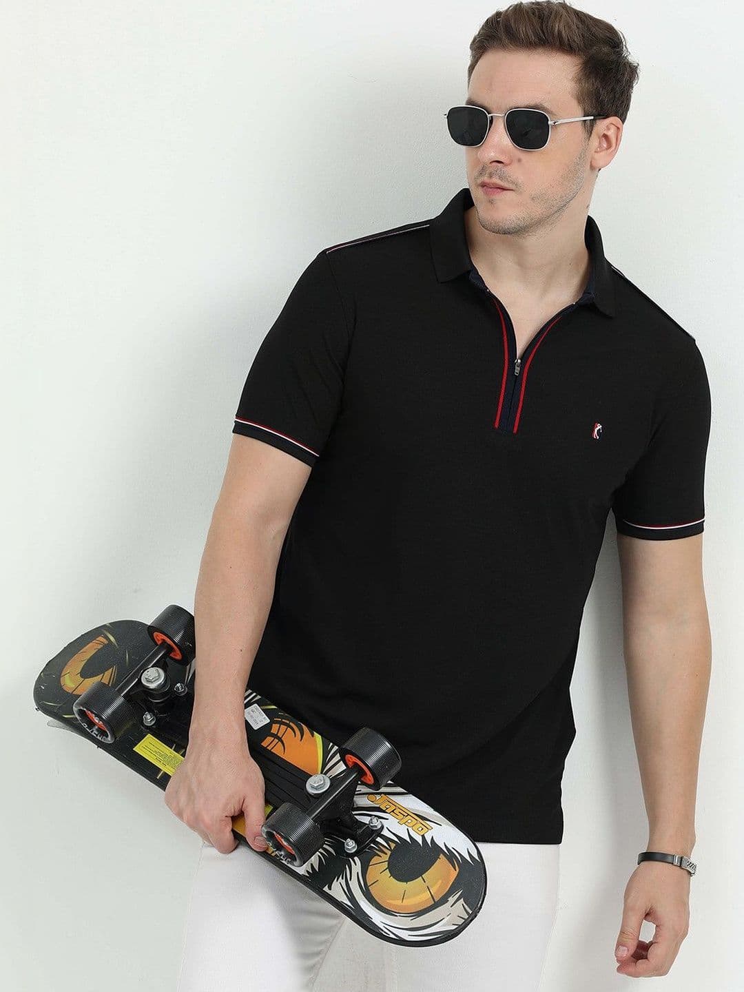 STELLERS Men Zipper Regular Fit Polo Collar T-Shirt - view 1