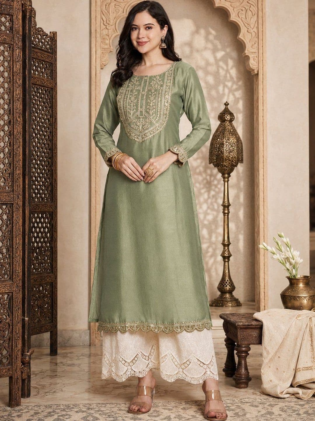 rarethread Women Ethnic Motifs Embroidered Thread Work Indie Prints Kurta - view 1