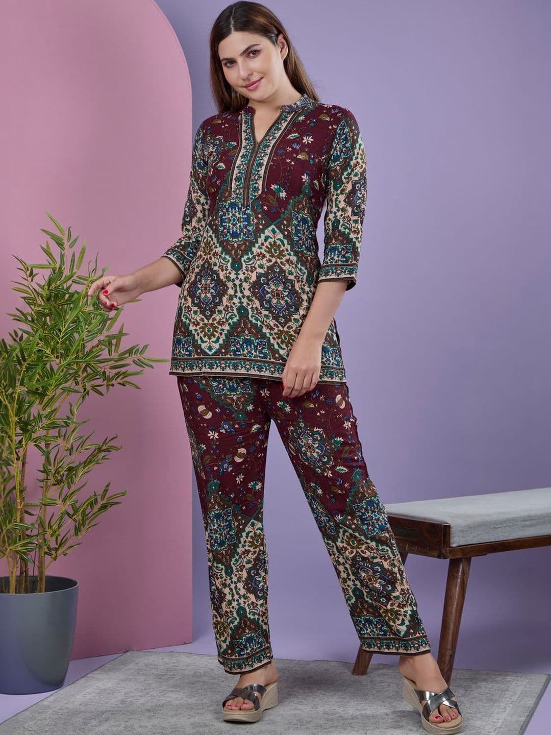 Veda fab Printed Tunic with Trousers - view 1