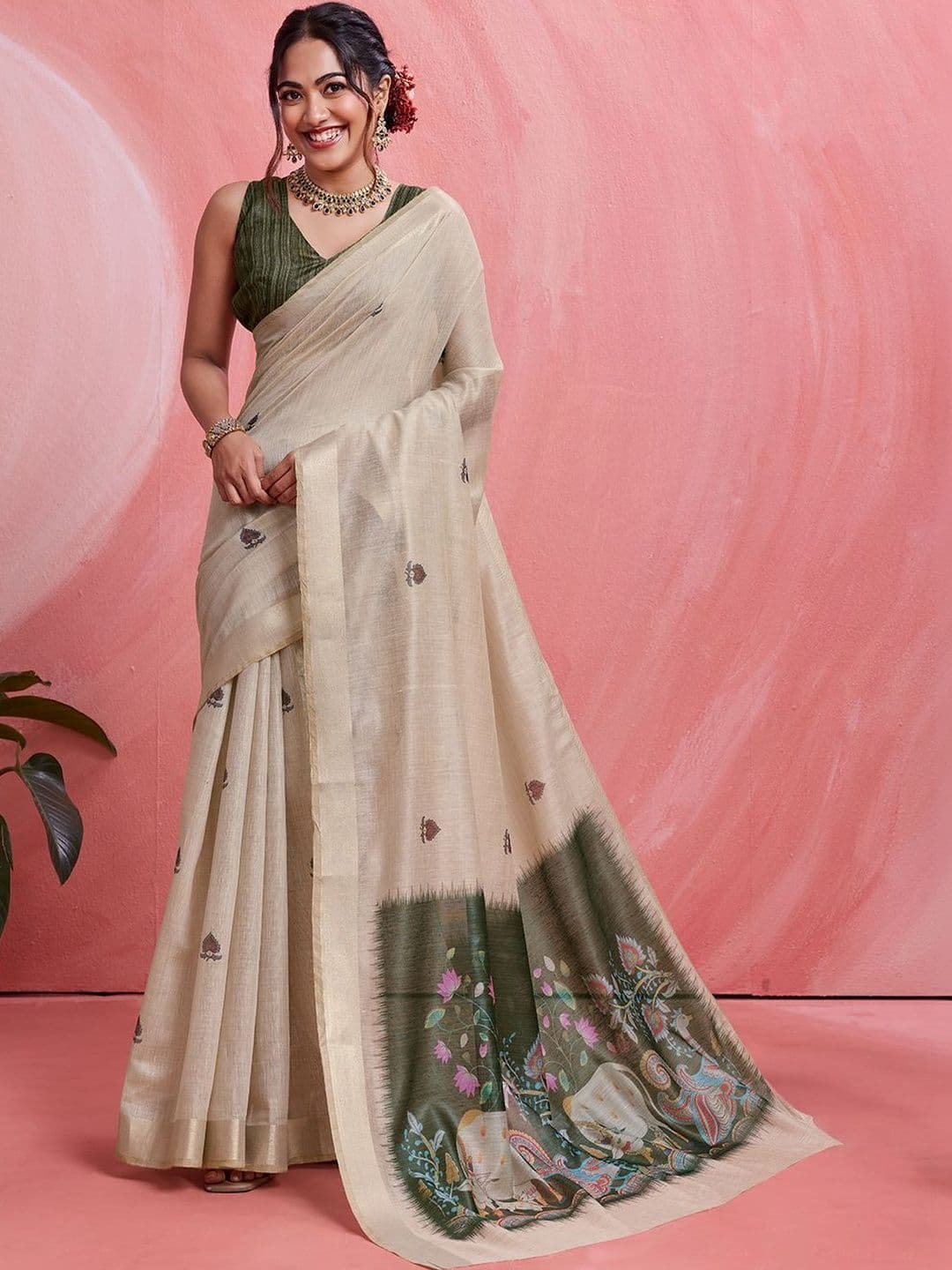 Sangria Ethnic Motifs Handloom Khadi Saree - view 1