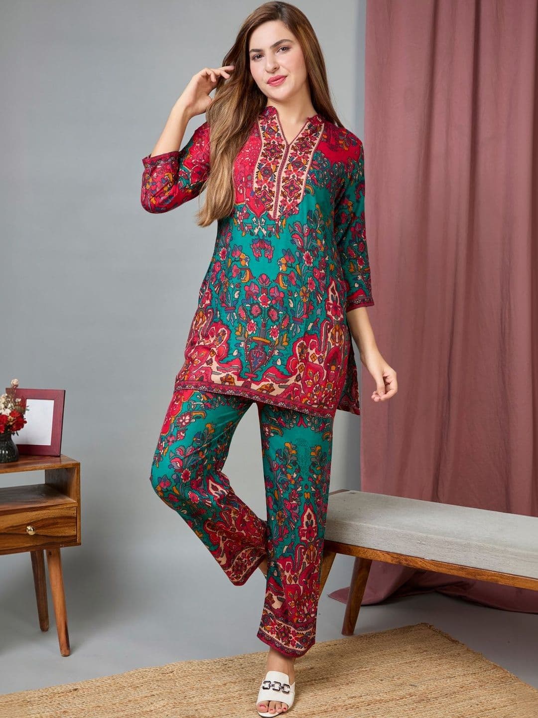 Veda fab Indie Florals Printed Tunic with Trousers - view 1