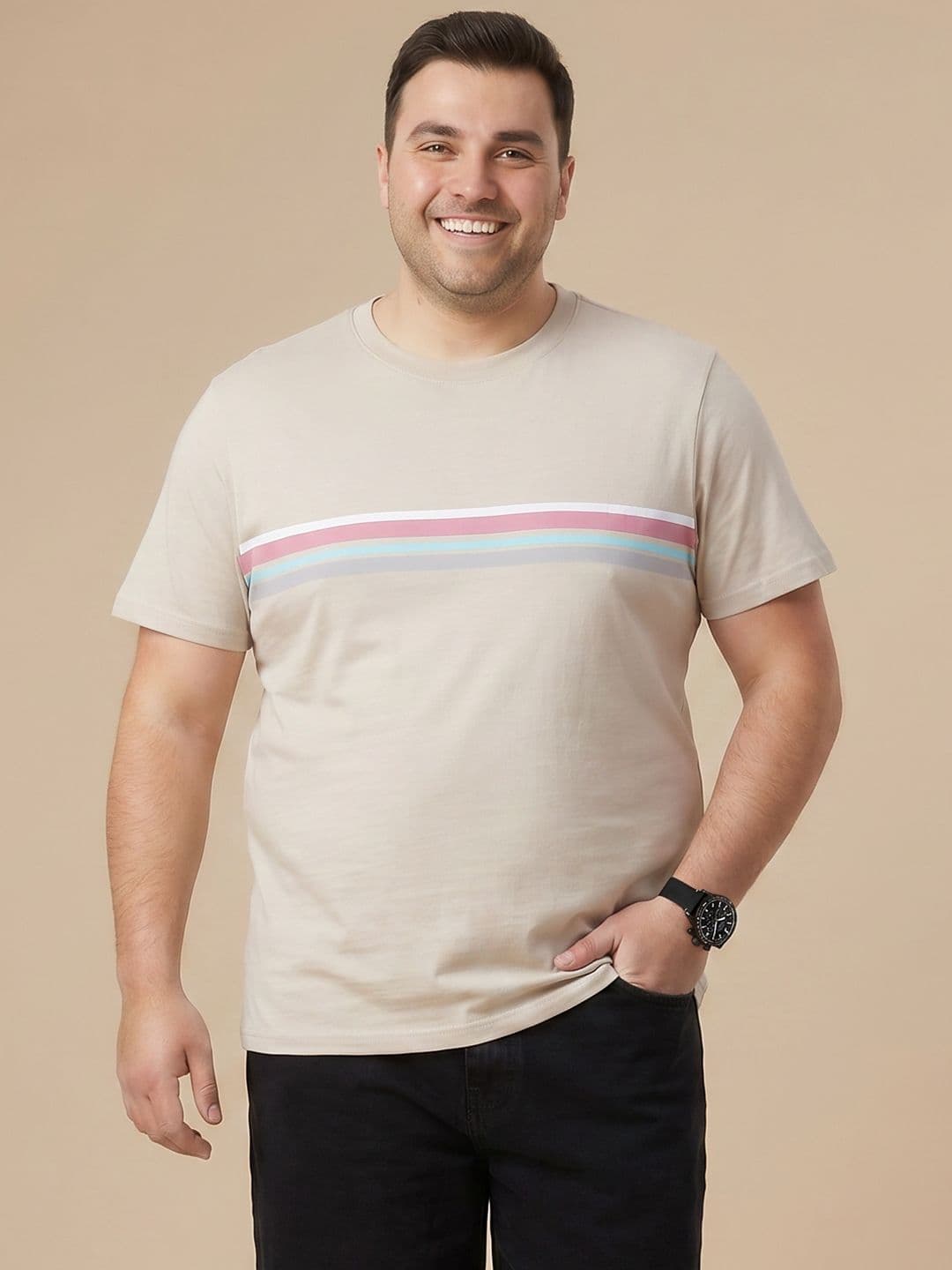 Sztori Plus Size Striped Pure Cotton T-shirt - view 1