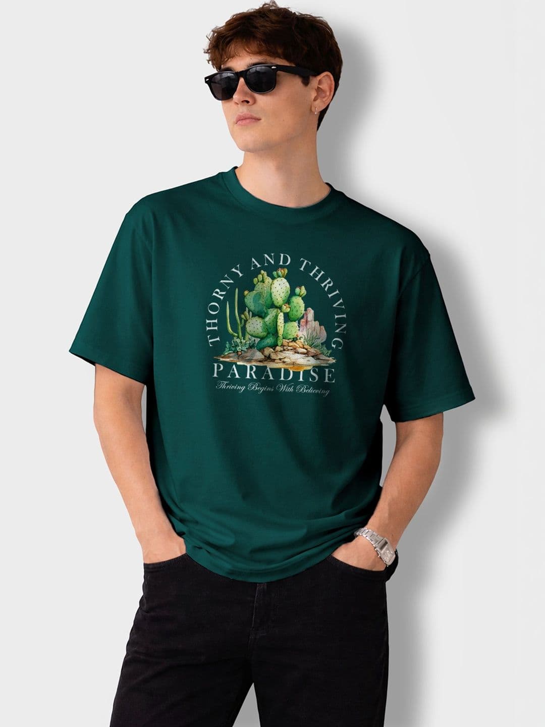 The Roadster Lifestyle Co Printed Organic Cotton Round Neck Oversized Tshirts - view 1