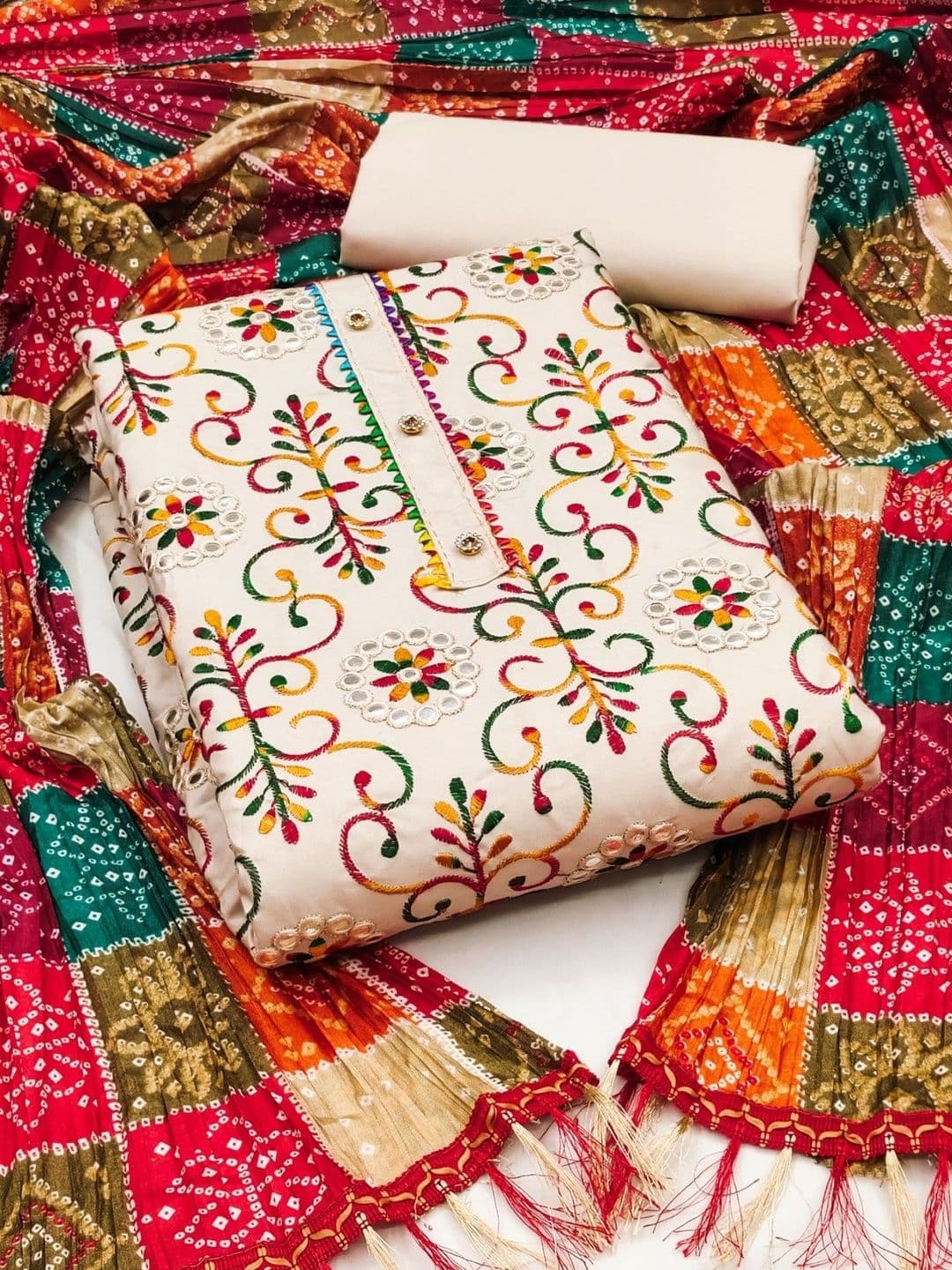 Dhaaga Ghar Embroidered Pure Cotton Unstitched Dress Material - view 1