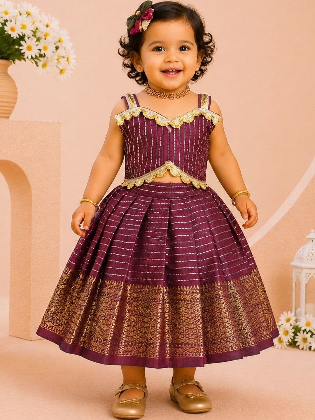 Babypattu Girls Embellished Ready to Wear Lehenga & - view 1