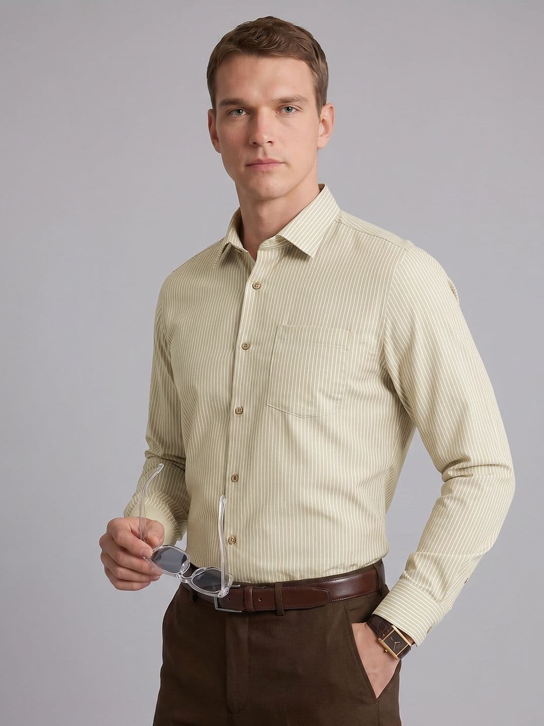 Blackberrys Slim Fit Striped Pure Cotton Formal Shirt - view 1