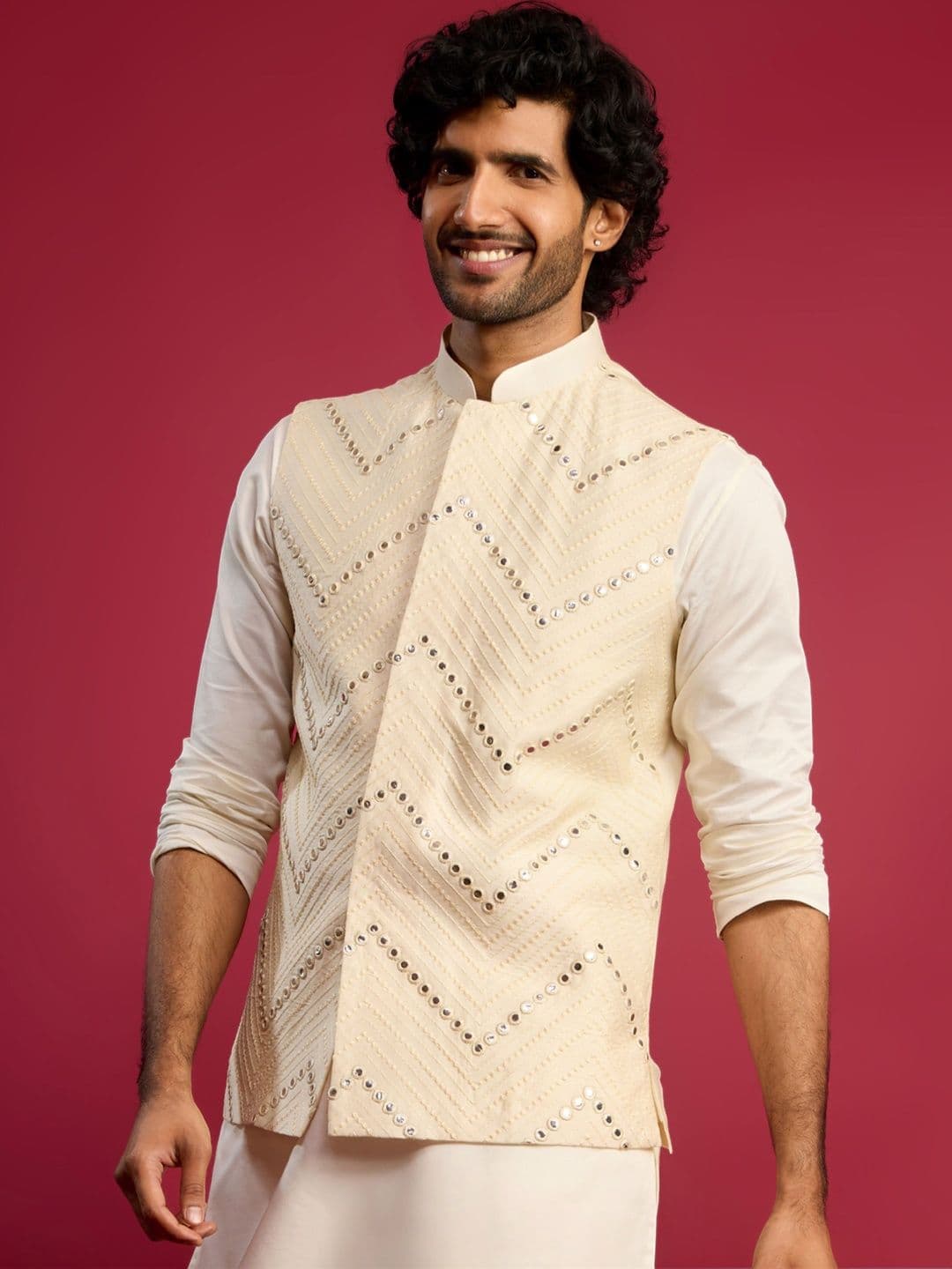 VASTRAMAY Men Embroidered Mirror Work Nehru Jacket - view 1