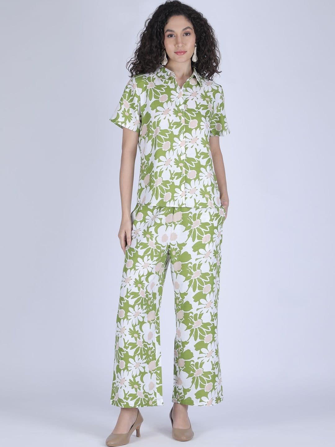 POMACO Floral Cotton Printed Shirt with Trousers - view 1