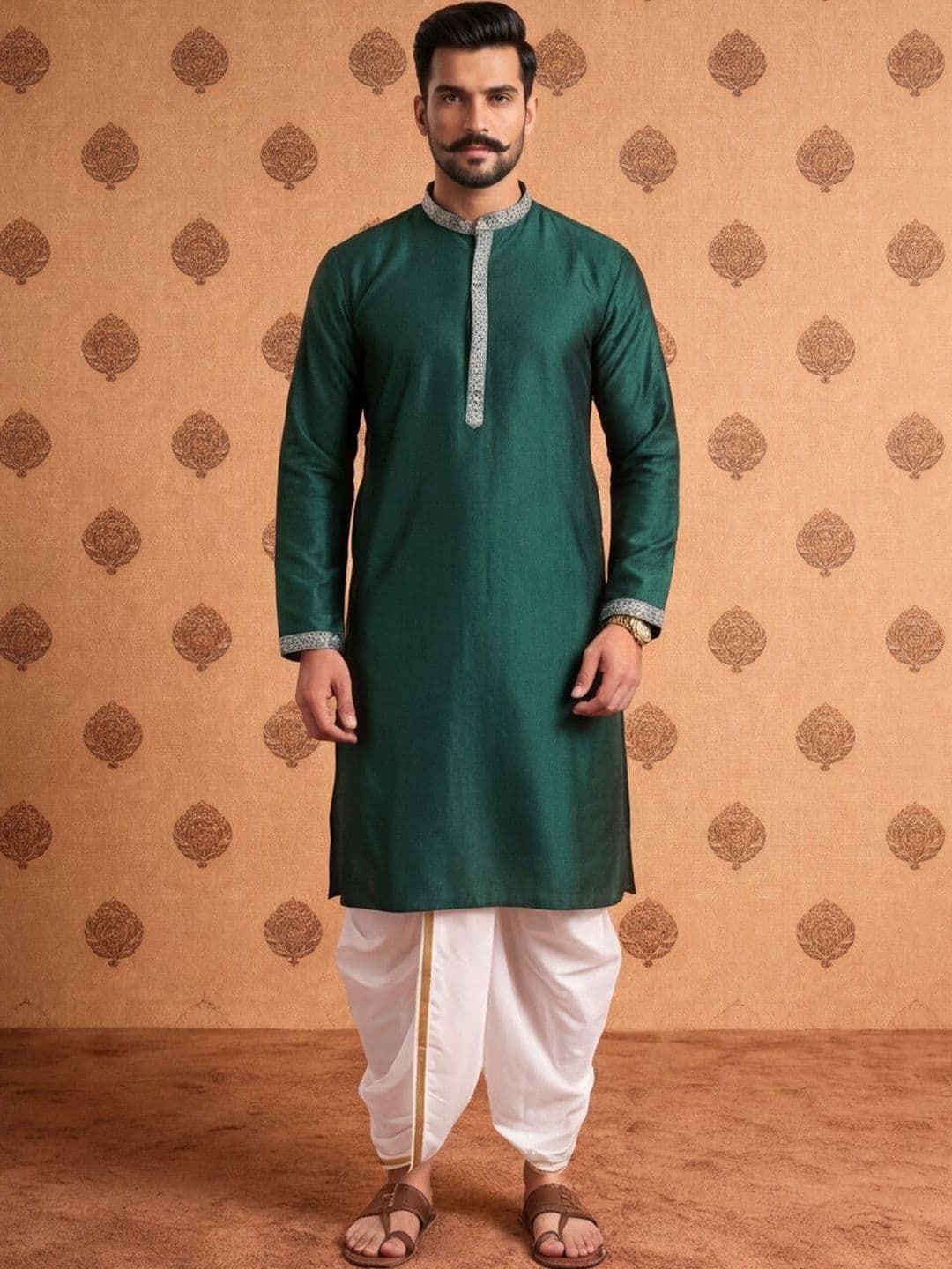 SOURAGYA Men Thread Work Jacquard Kurta - view 1