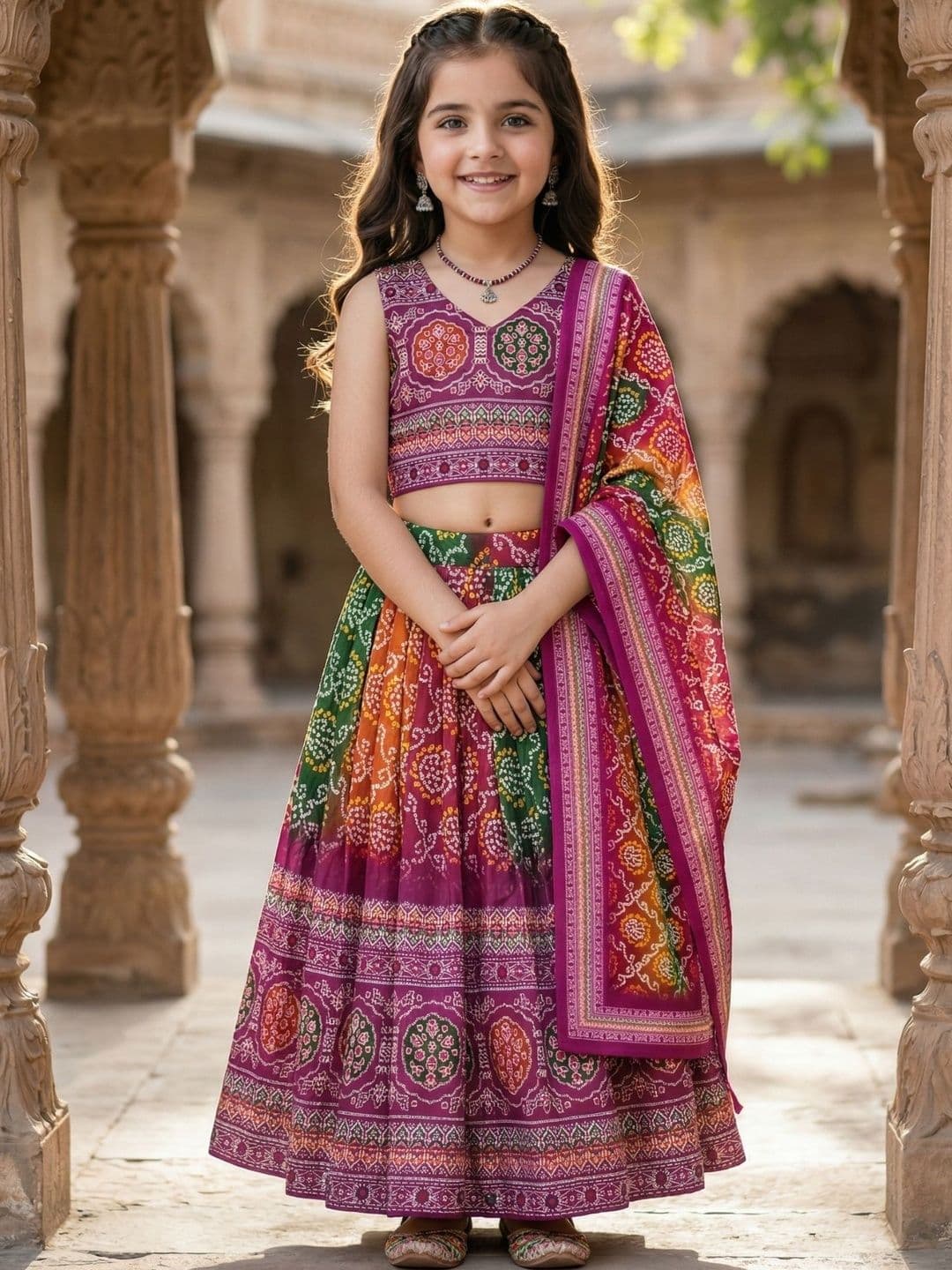 KALINI Girls Printed Semi-Stitched Lehenga & Blouse With Dupatta - view 1