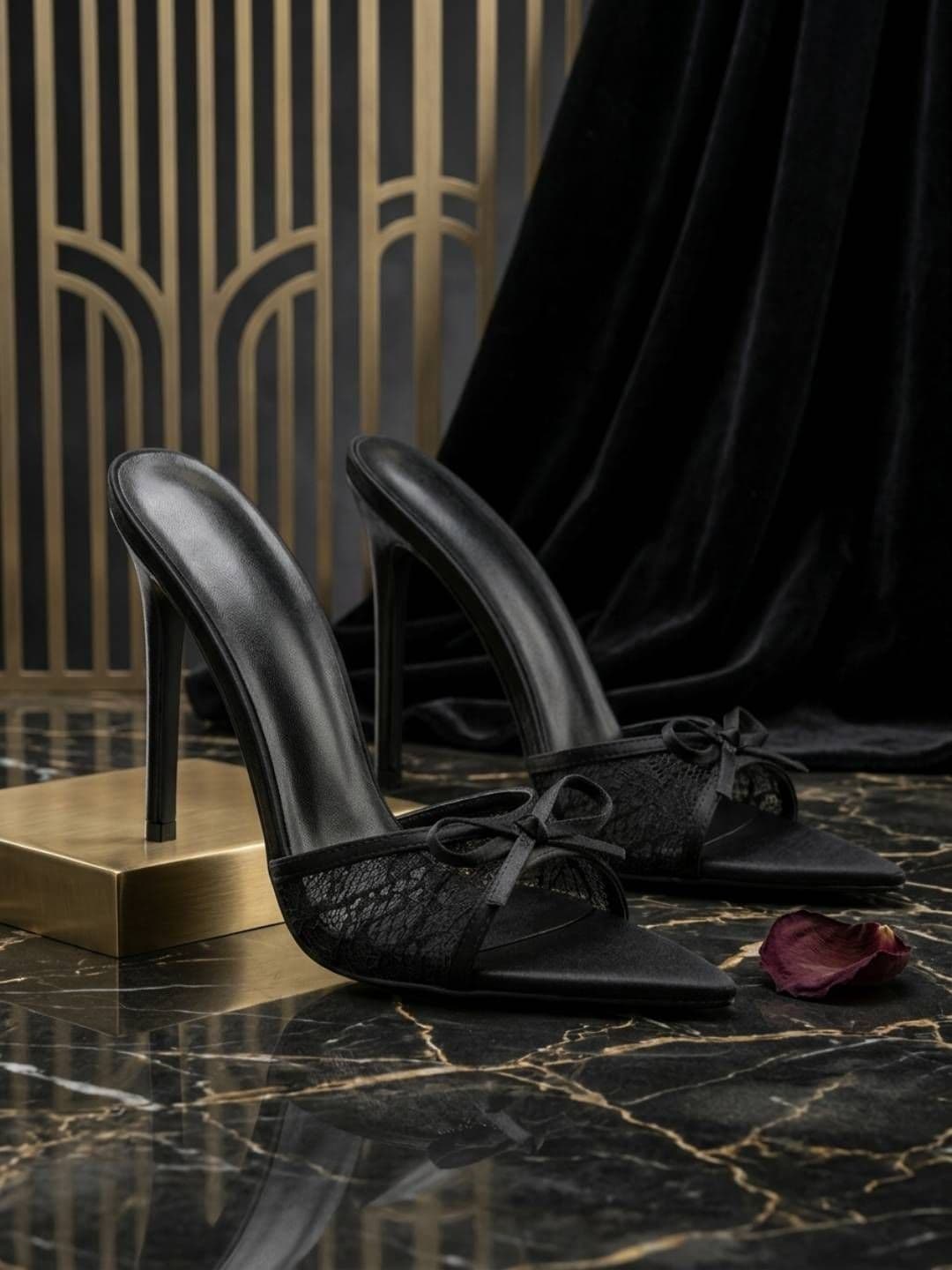 GG360 Textured Party Stiletto Mules with Bows - view 1