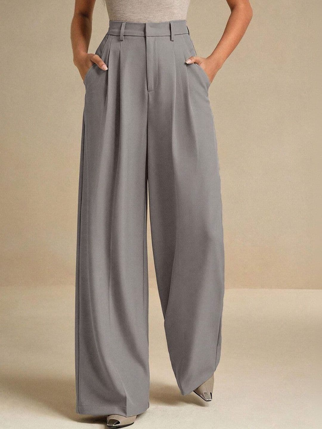 ZYVRA Women High-Rise Easy Wash Pleated Trousers - view 1