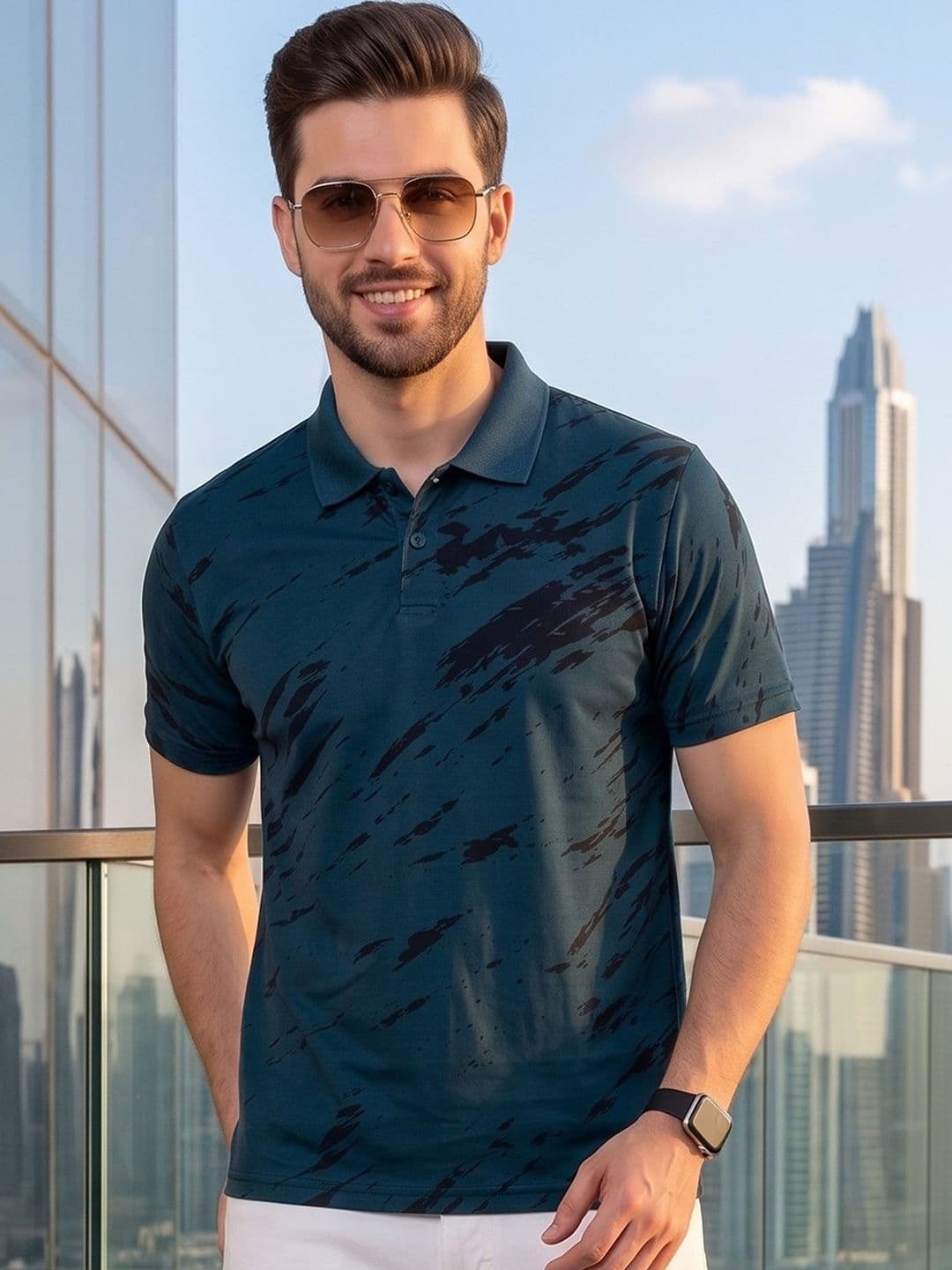 AIN6 Men Printed Polo Collar T-shirt - view 1
